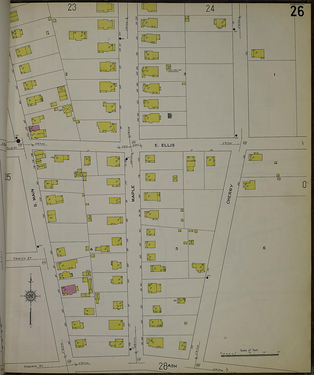 This old map of New Britain, Hartford County, Connecticut was created by Sanborn Map Company in 1909