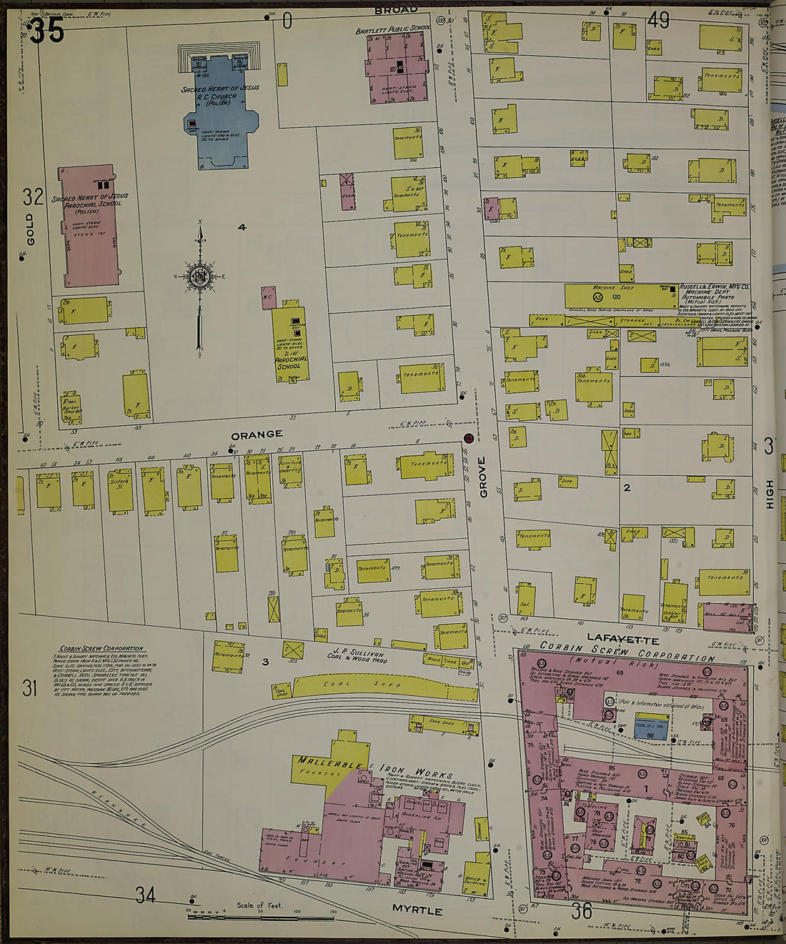 This old map of New Britain, Hartford County, Connecticut was created by Sanborn Map Company in 1909