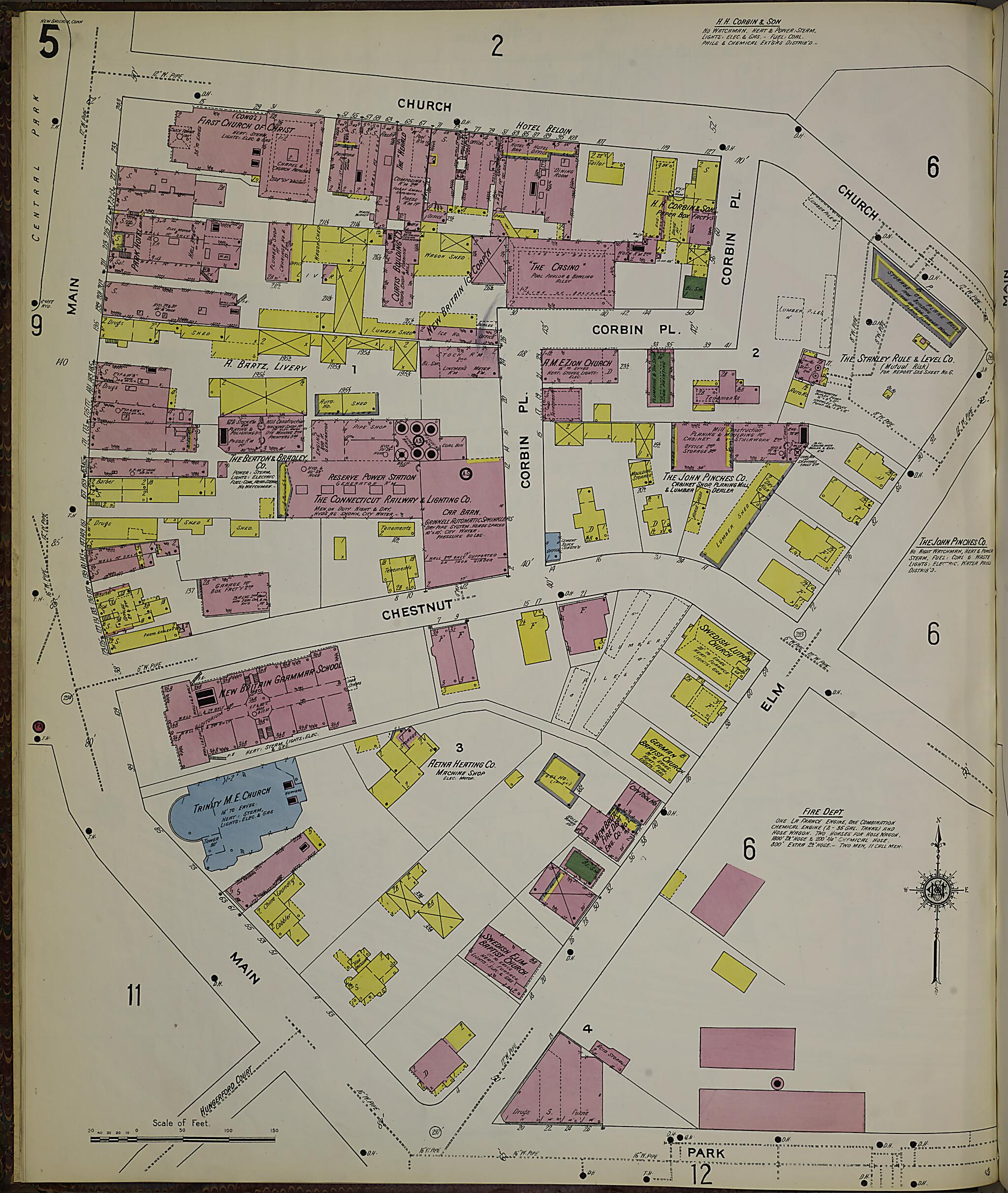 This old map of New Britain, Hartford County, Connecticut was created by Sanborn Map Company in 1909