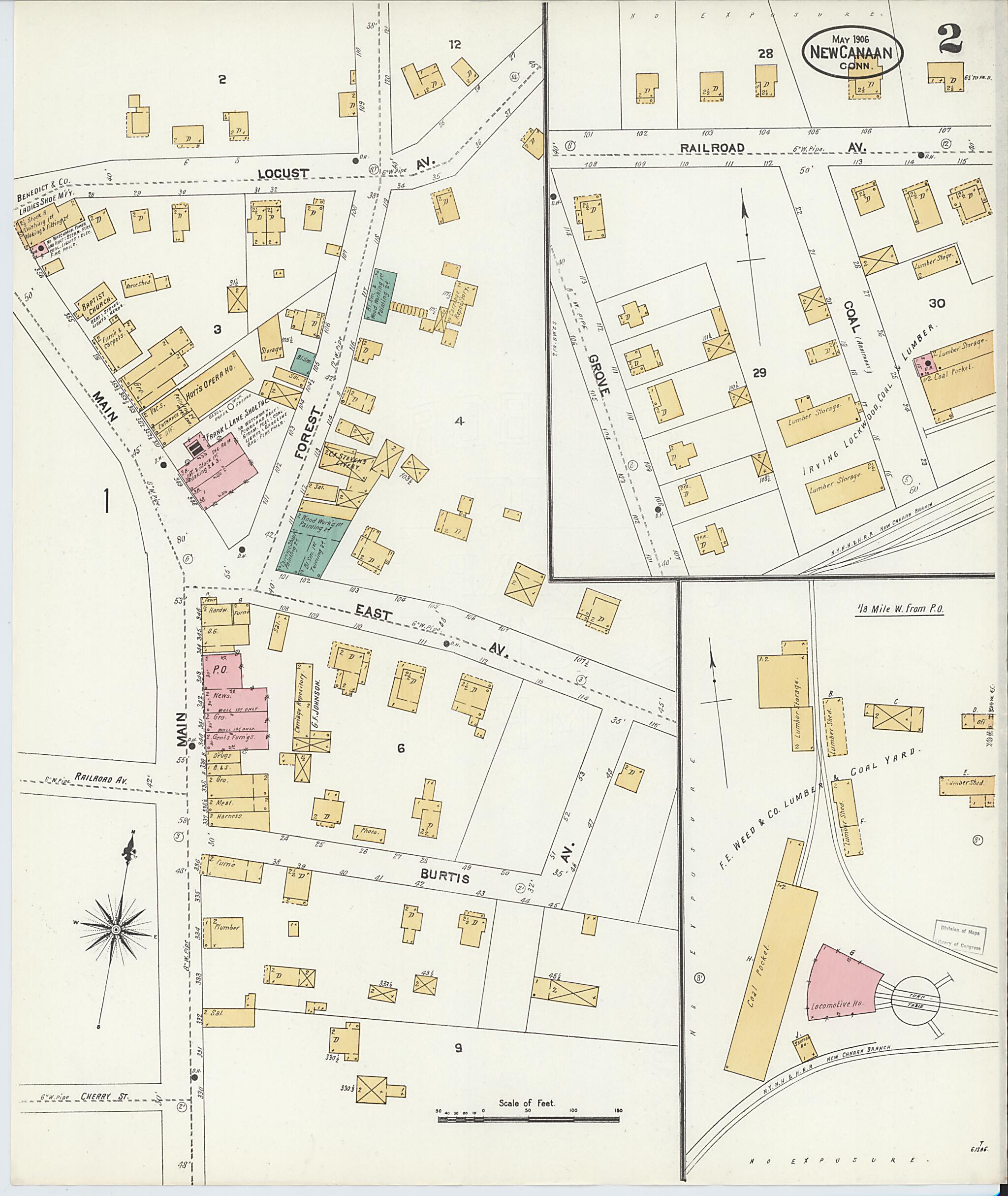 This old map of New Canaan, Fairfield County, Connecticut was created by Sanborn Map Company in 1906