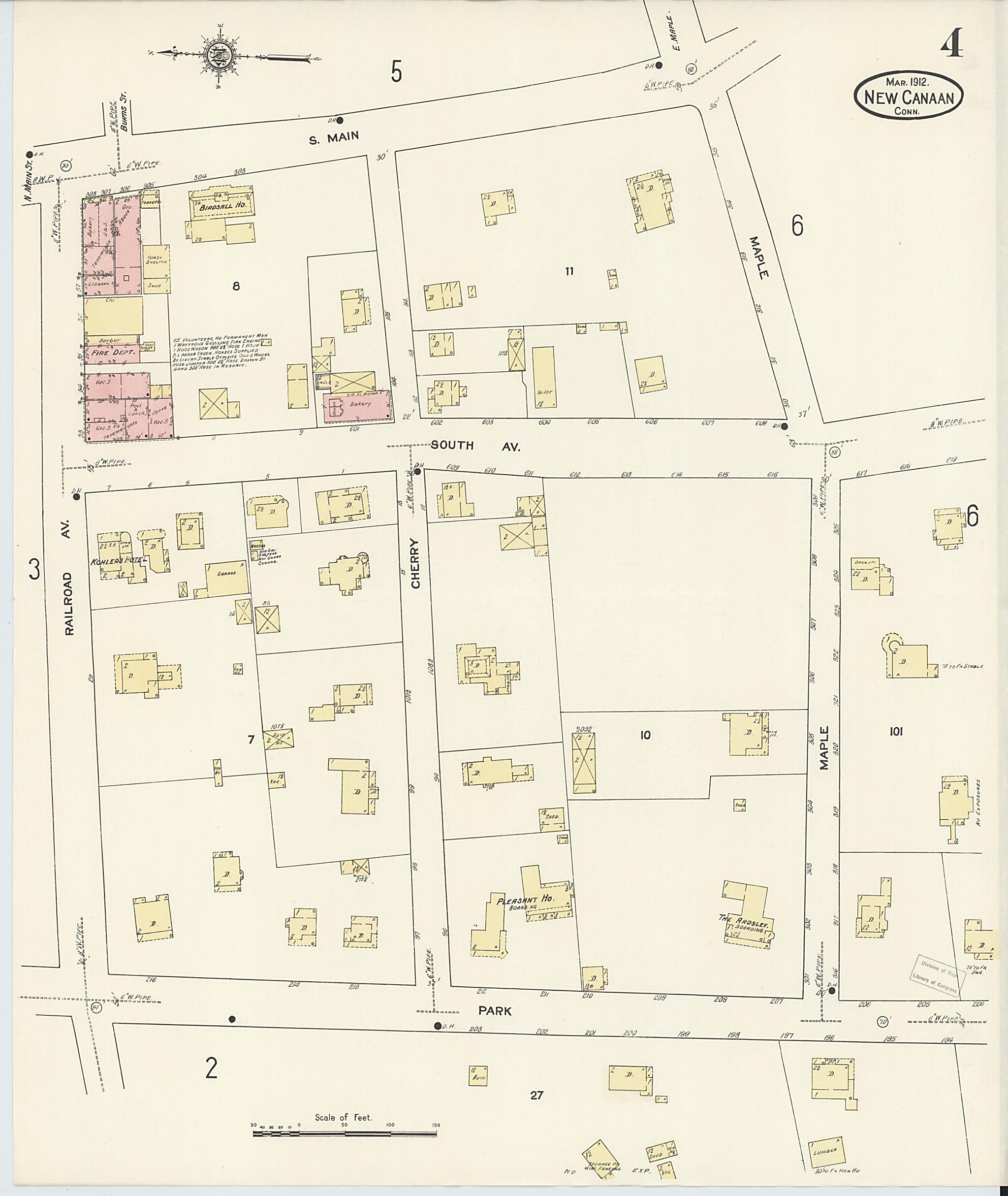 This old map of New Canaan, Fairfield County, Connecticut was created by Sanborn Map Company in 1912
