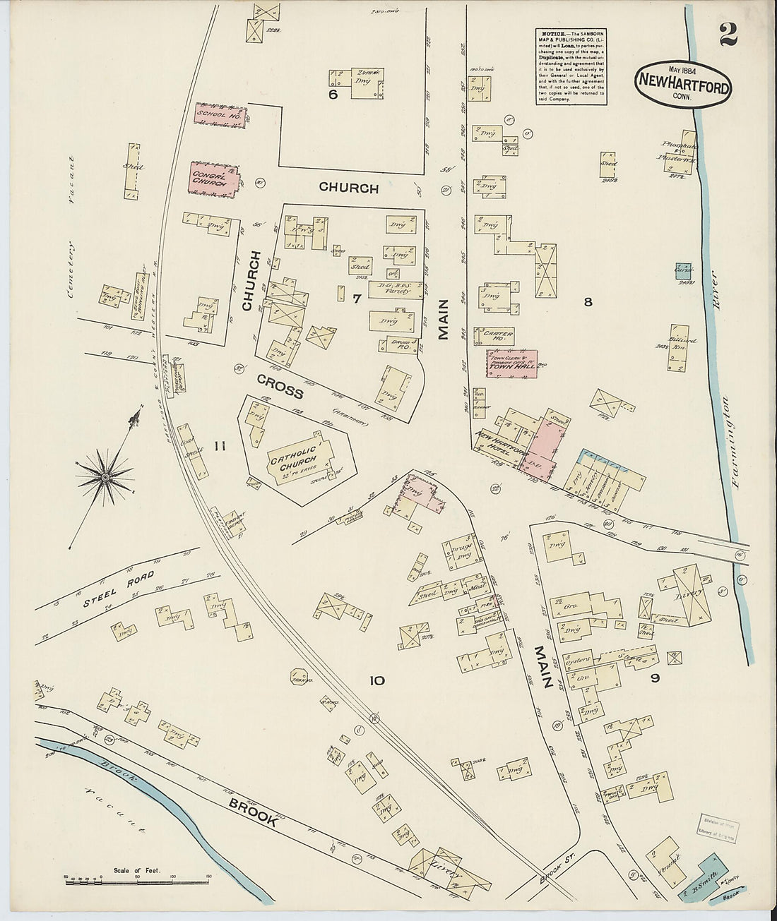 This old map of New Hartford, Litchfield County, Connecticut was created by Sanborn Map Company in 1884