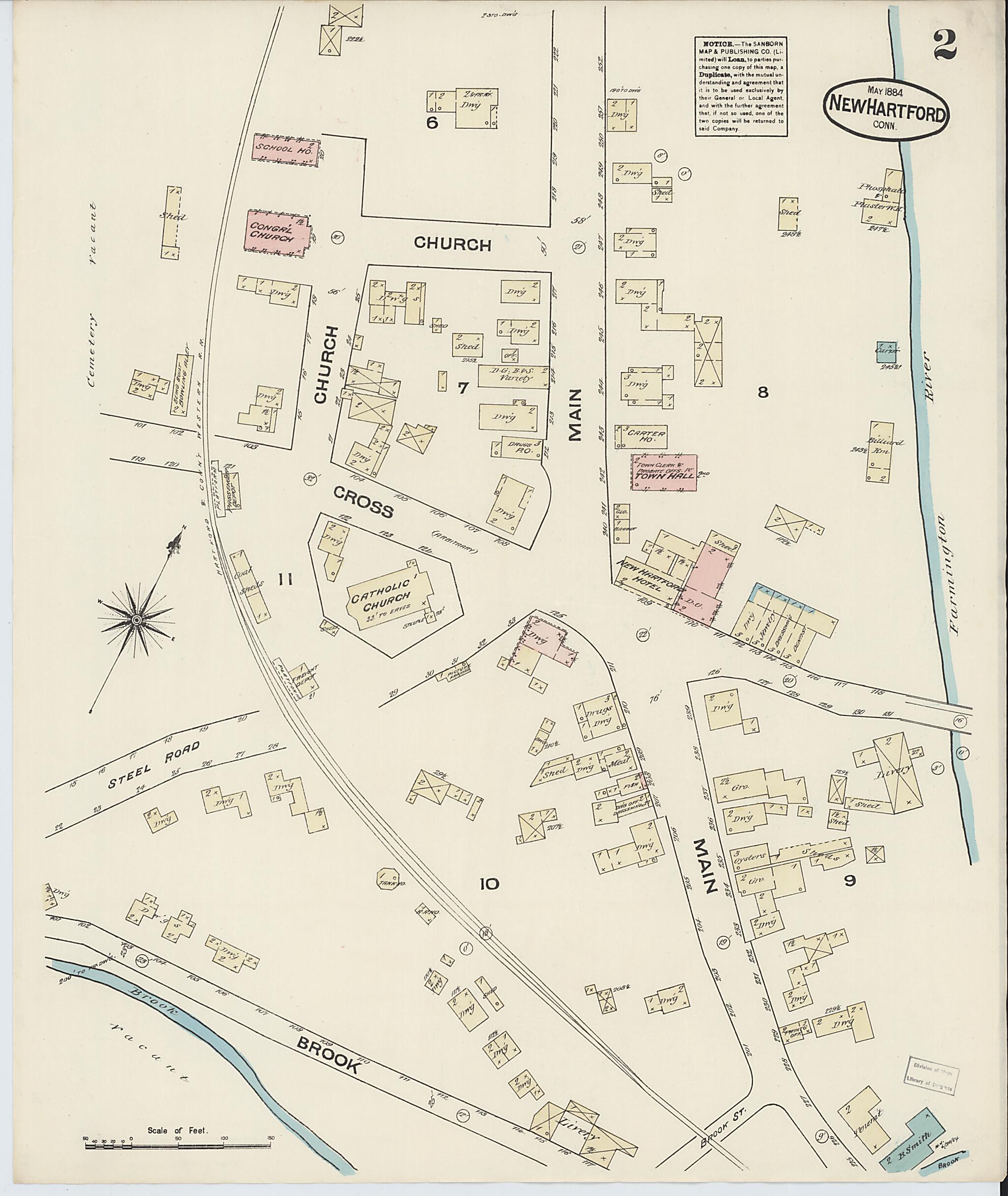 This old map of New Hartford, Litchfield County, Connecticut was created by Sanborn Map Company in 1884