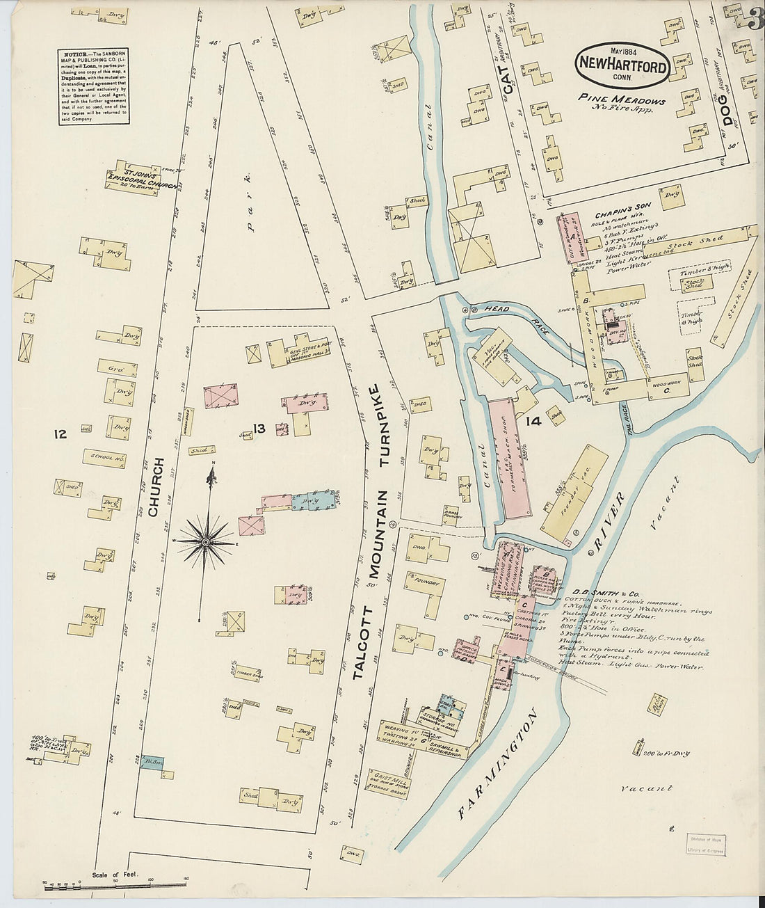 This old map of New Hartford, Litchfield County, Connecticut was created by Sanborn Map Company in 1884