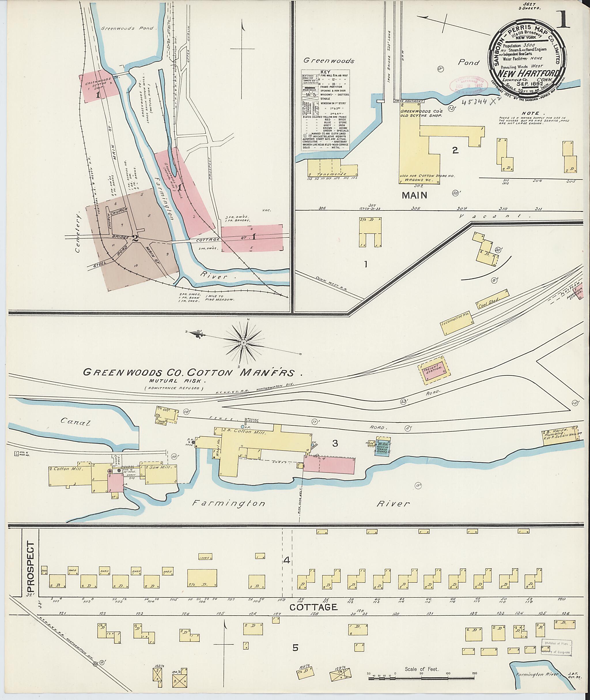 This old map of New Hartford, Litchfield County, Connecticut was created by Sanborn Map Company in 1892
