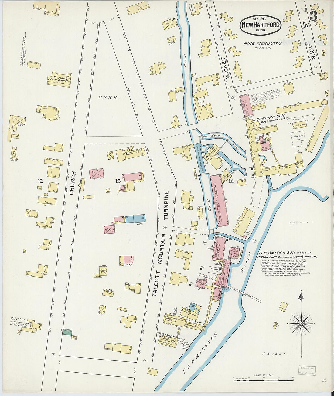 This old map of New Hartford, Litchfield County, Connecticut was created by Sanborn Map Company in 1892