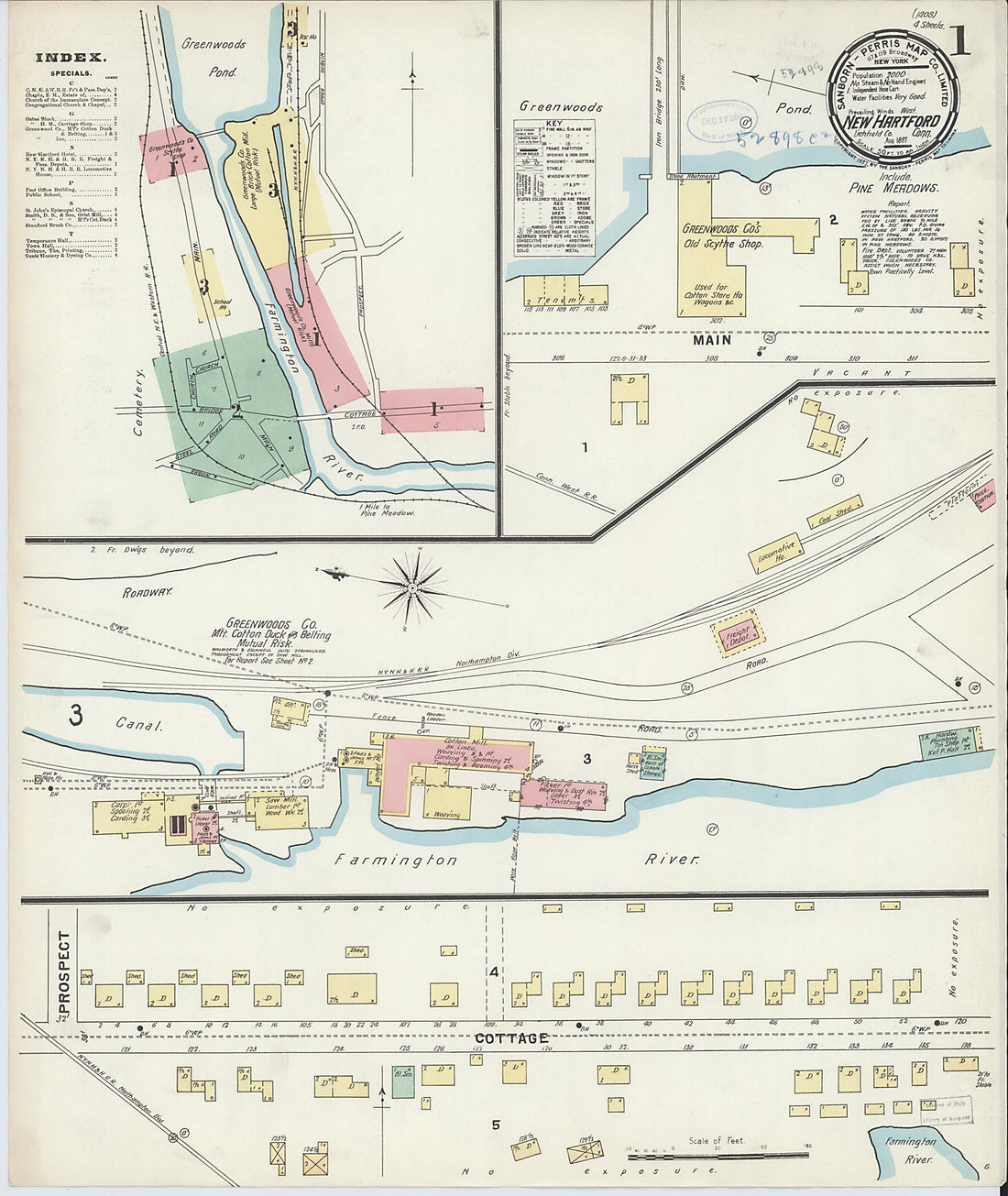 This old map of New Hartford, Litchfield County, Connecticut was created by Sanborn Map Company in 1897