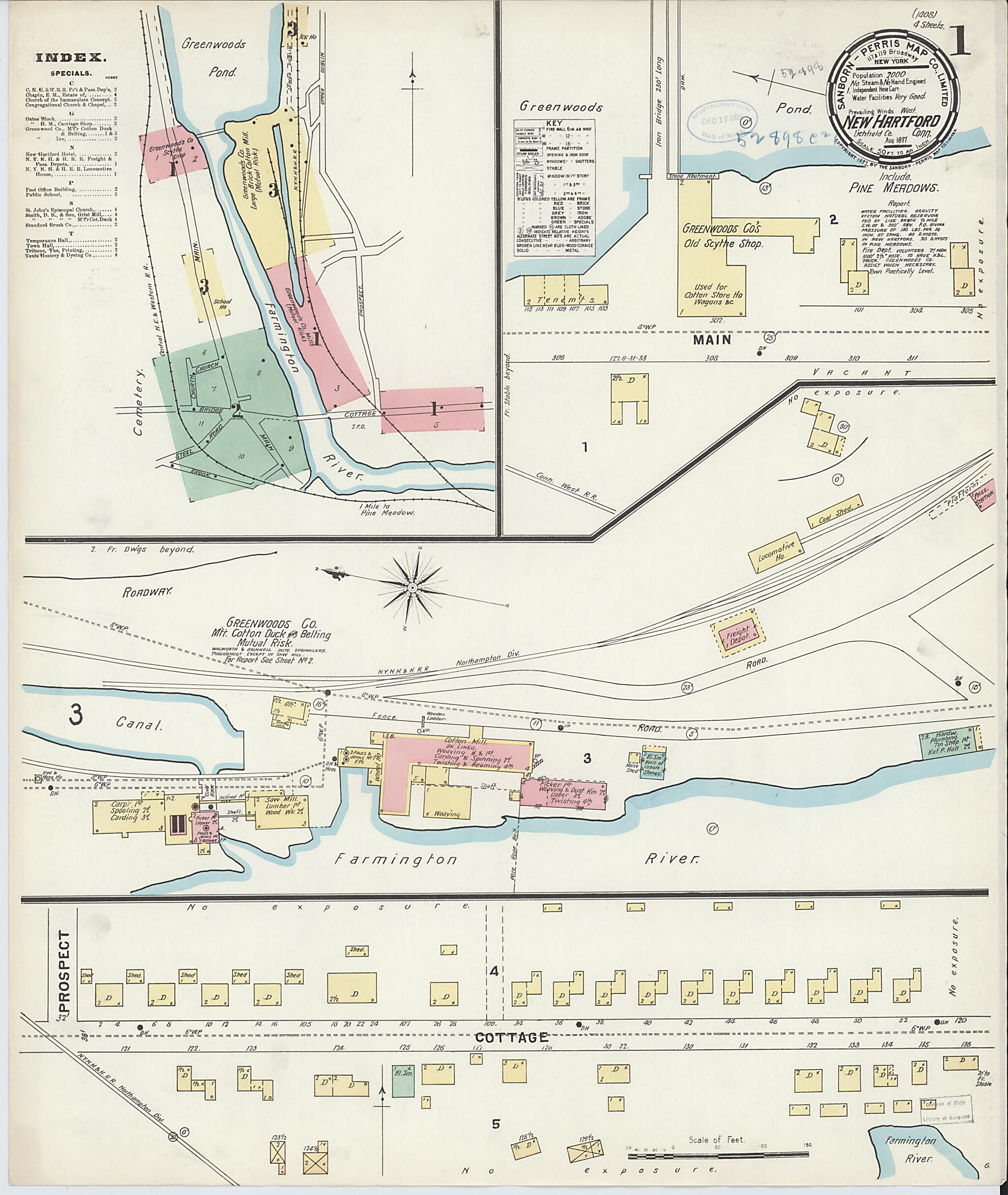 This old map of New Hartford, Litchfield County, Connecticut was created by Sanborn Map Company in 1897