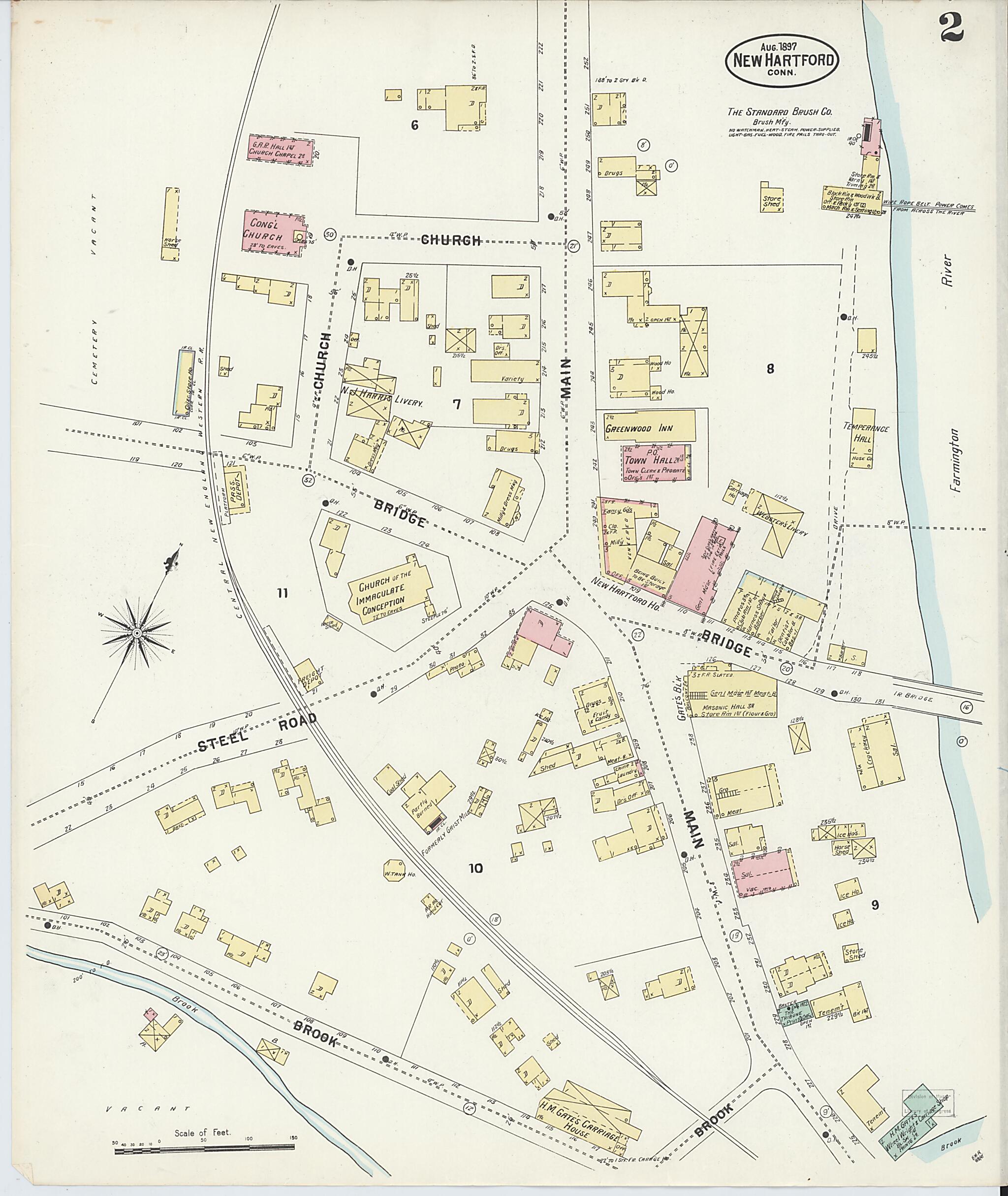 This old map of New Hartford, Litchfield County, Connecticut was created by Sanborn Map Company in 1897