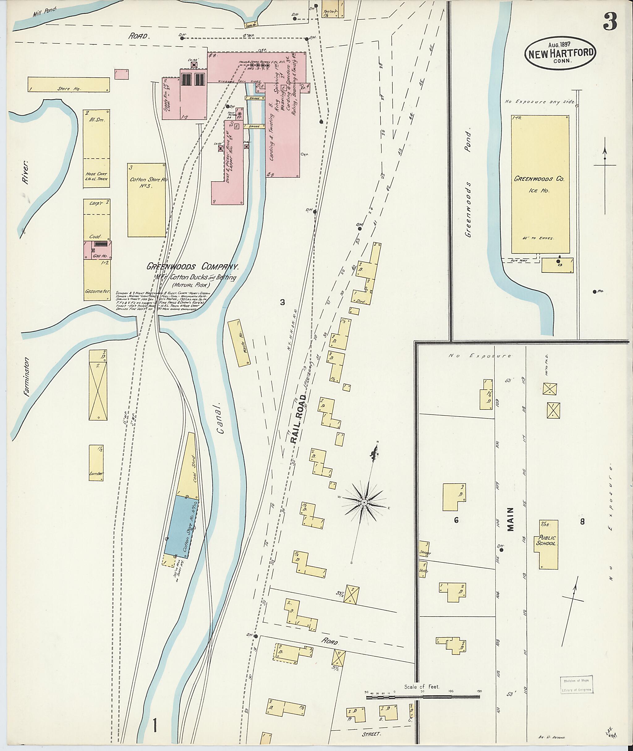 This old map of New Hartford, Litchfield County, Connecticut was created by Sanborn Map Company in 1897