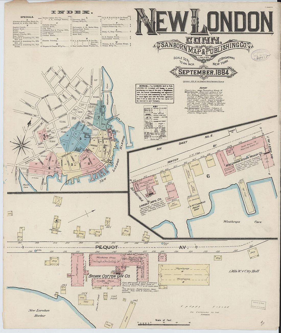 This old map of New London, New London County, Connecticut was created by Sanborn Map Company in 1884