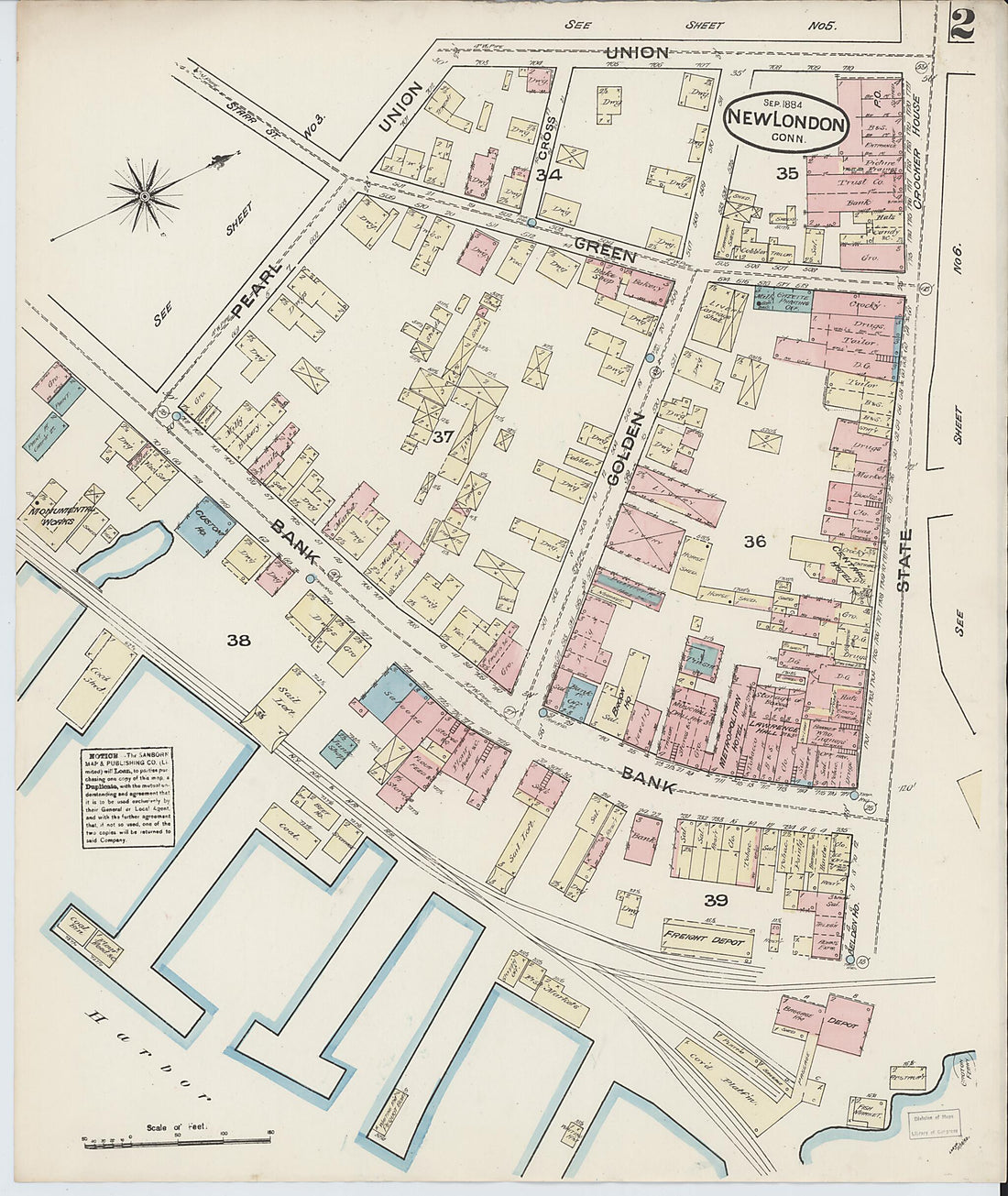 This old map of New London, New London County, Connecticut was created by Sanborn Map Company in 1884