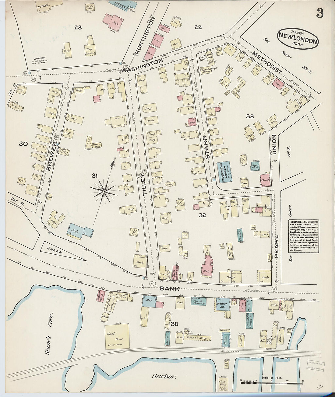 This old map of New London, New London County, Connecticut was created by Sanborn Map Company in 1884