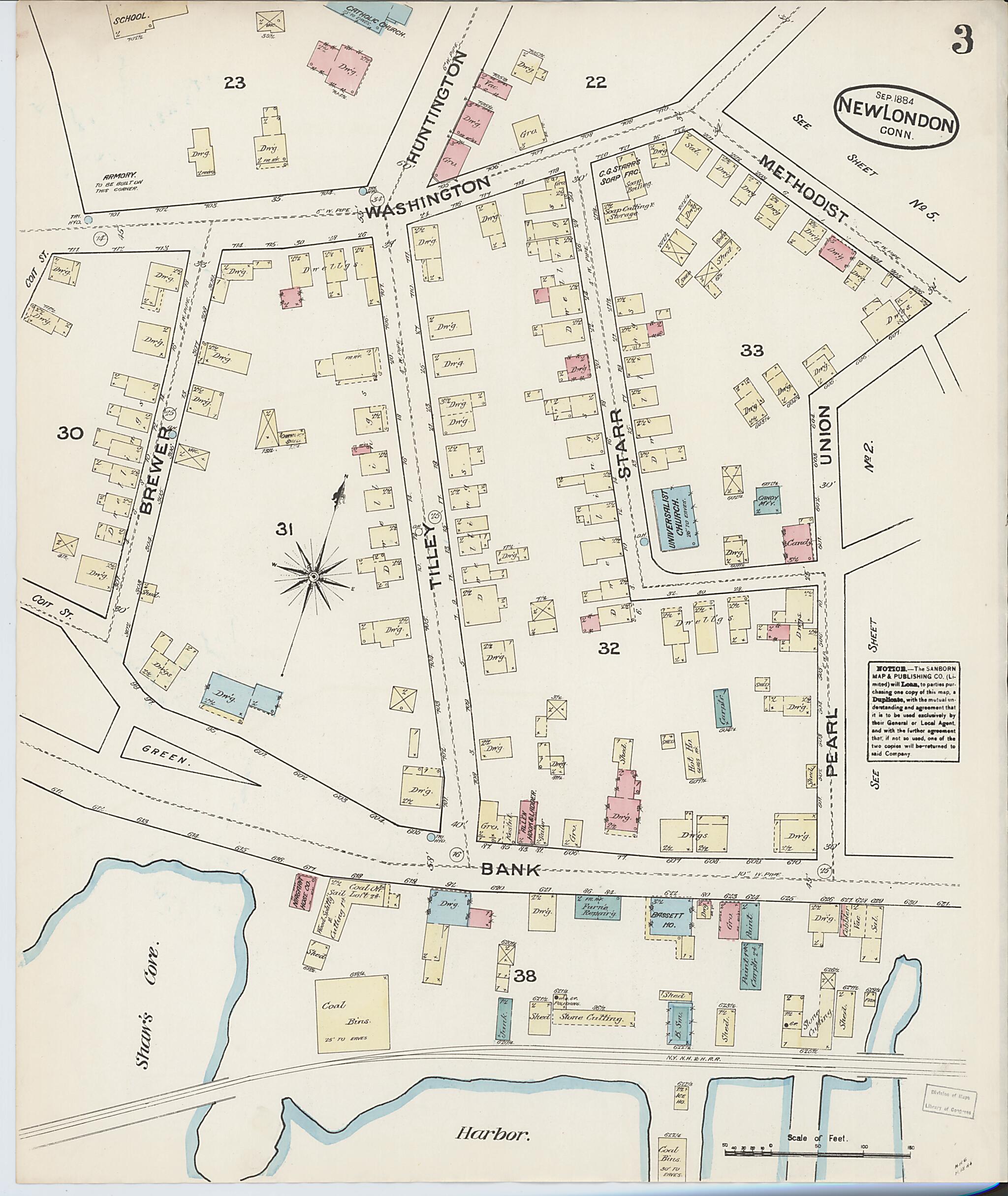 This old map of New London, New London County, Connecticut was created by Sanborn Map Company in 1884