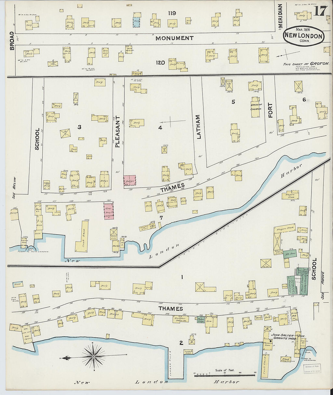 This old map of New London, New London County, Connecticut was created by Sanborn Map Company in 1891