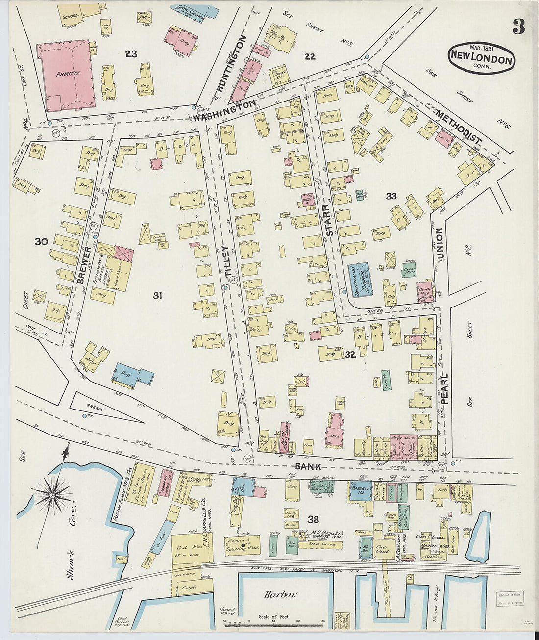 This old map of New London, New London County, Connecticut was created by Sanborn Map Company in 1891
