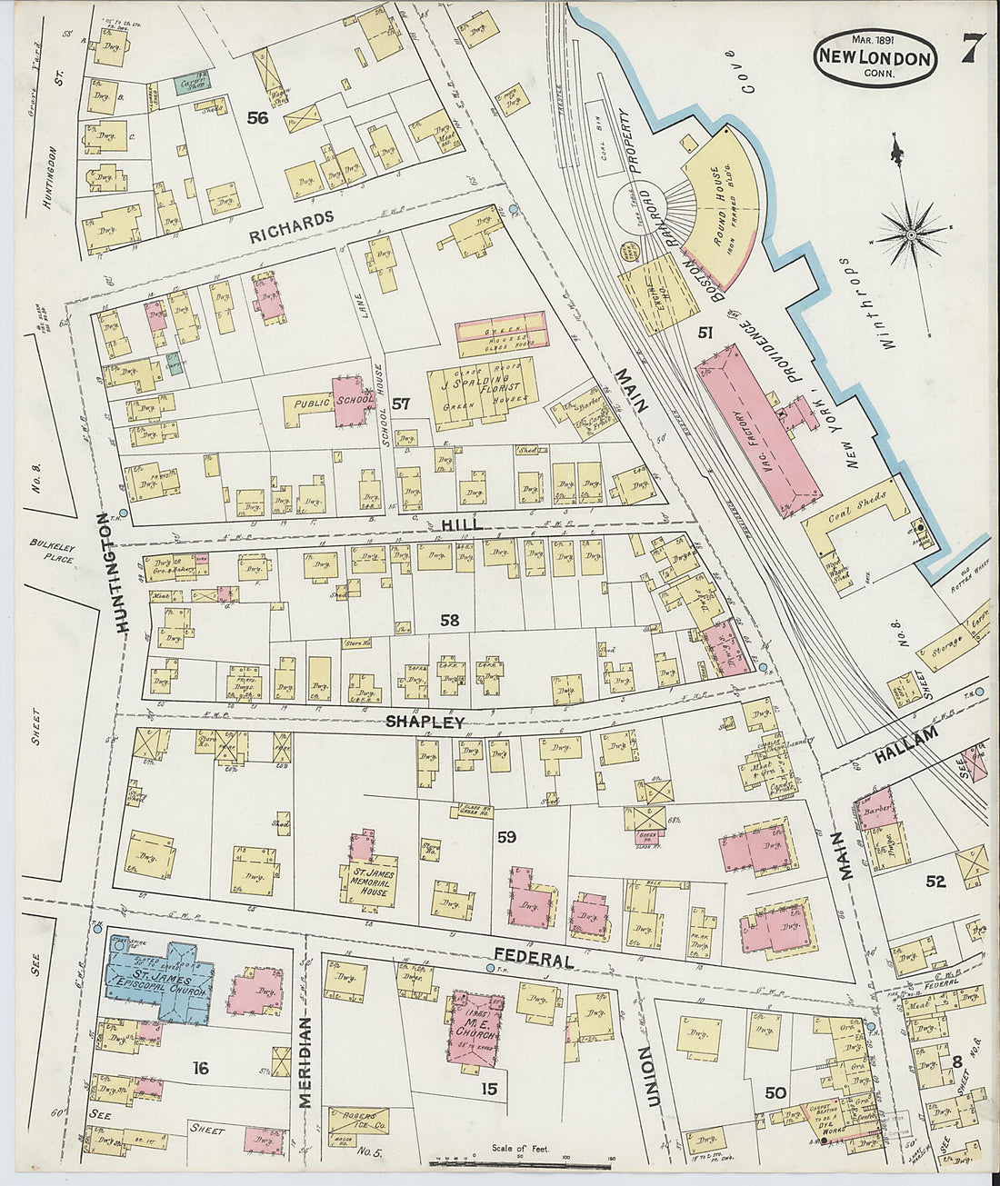 This old map of New London, New London County, Connecticut was created by Sanborn Map Company in 1891