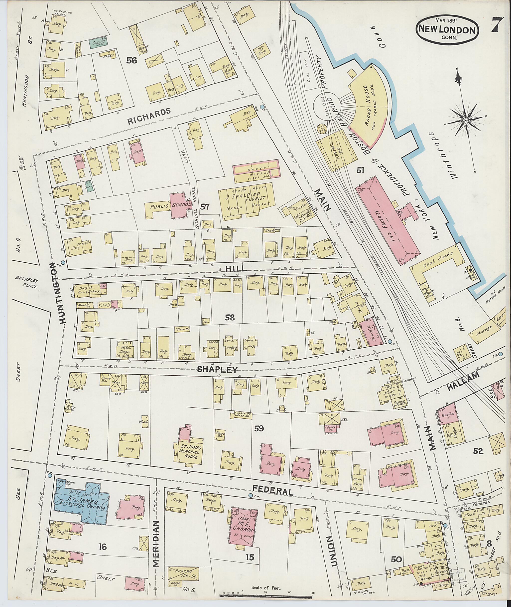 This old map of New London, New London County, Connecticut was created by Sanborn Map Company in 1891