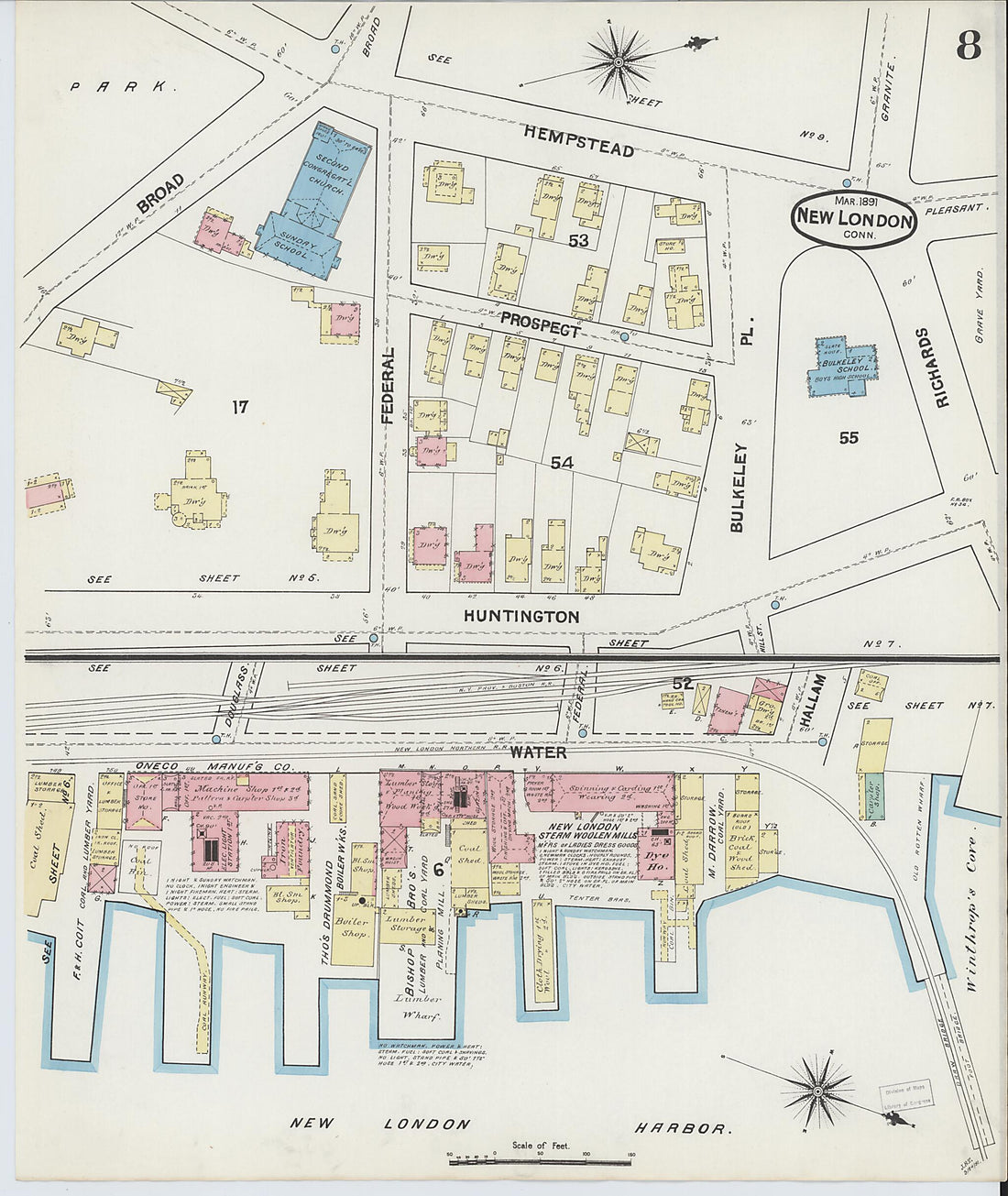 This old map of New London, New London County, Connecticut was created by Sanborn Map Company in 1891