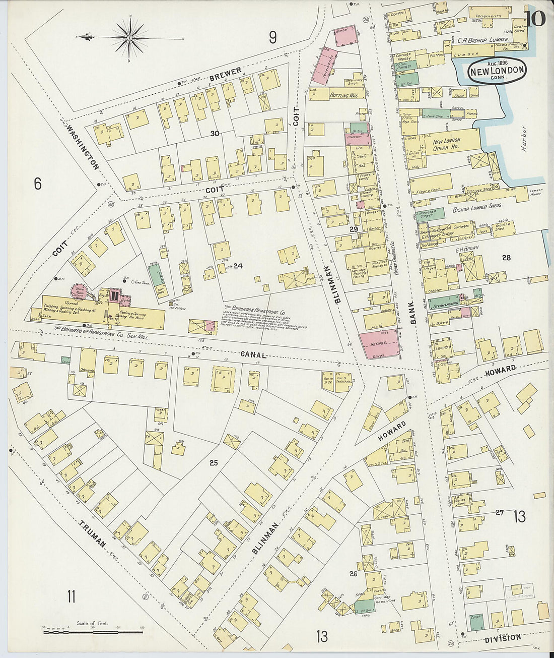 This old map of New London, New London County, Connecticut was created by Sanborn Map Company in 1896