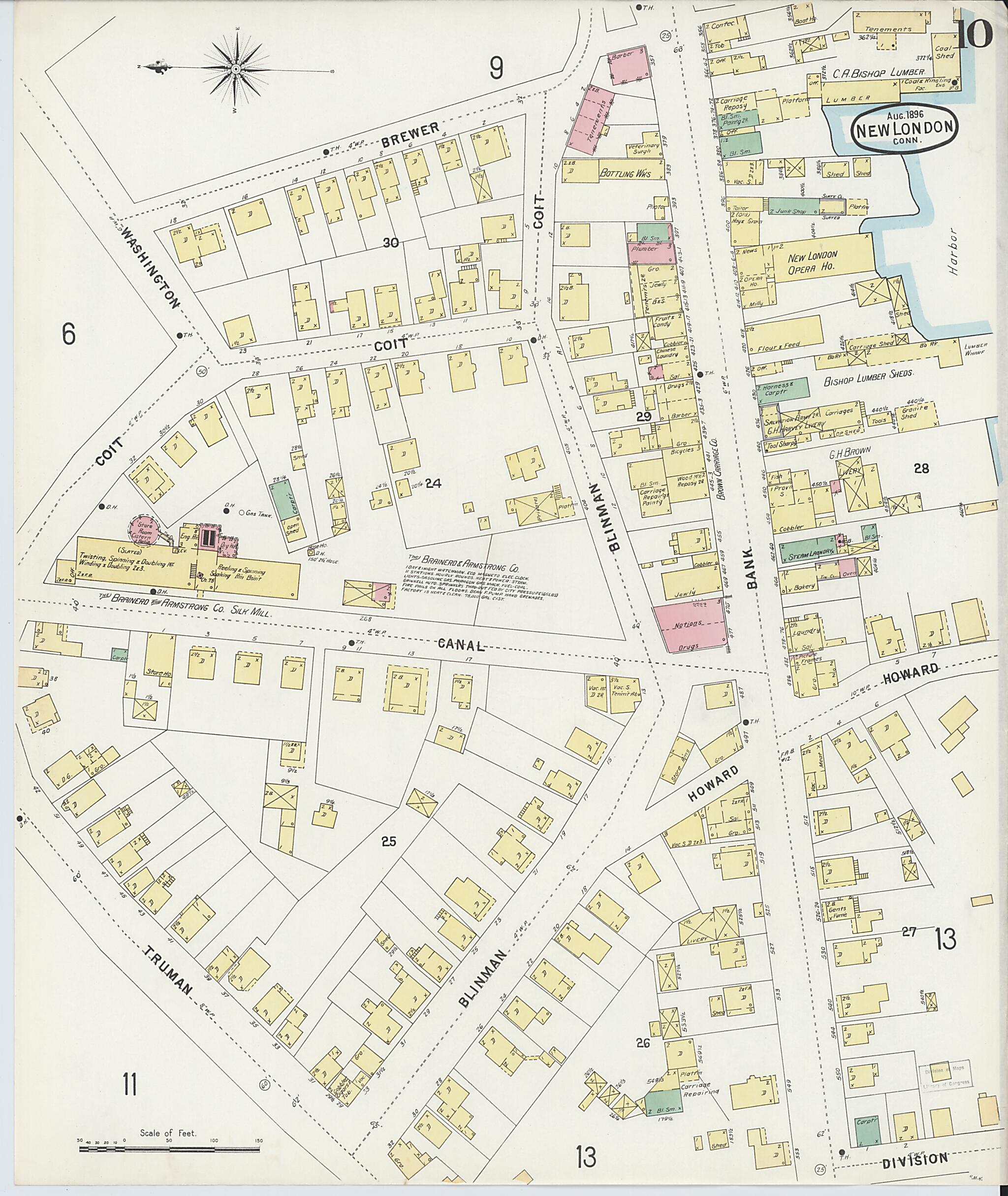 This old map of New London, New London County, Connecticut was created by Sanborn Map Company in 1896