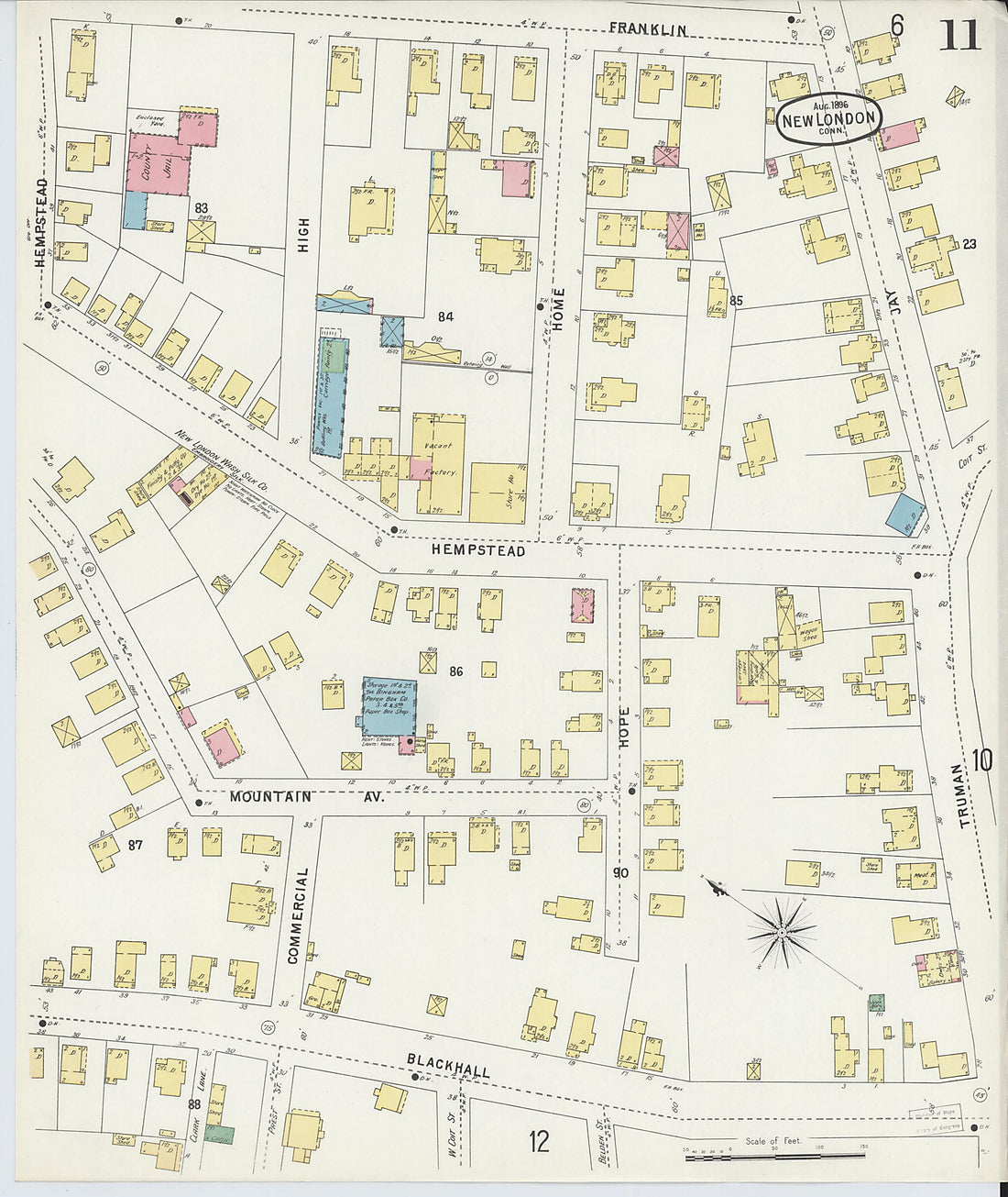 This old map of New London, New London County, Connecticut was created by Sanborn Map Company in 1896