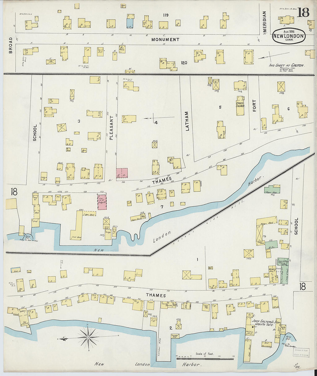 This old map of New London, New London County, Connecticut was created by Sanborn Map Company in 1896