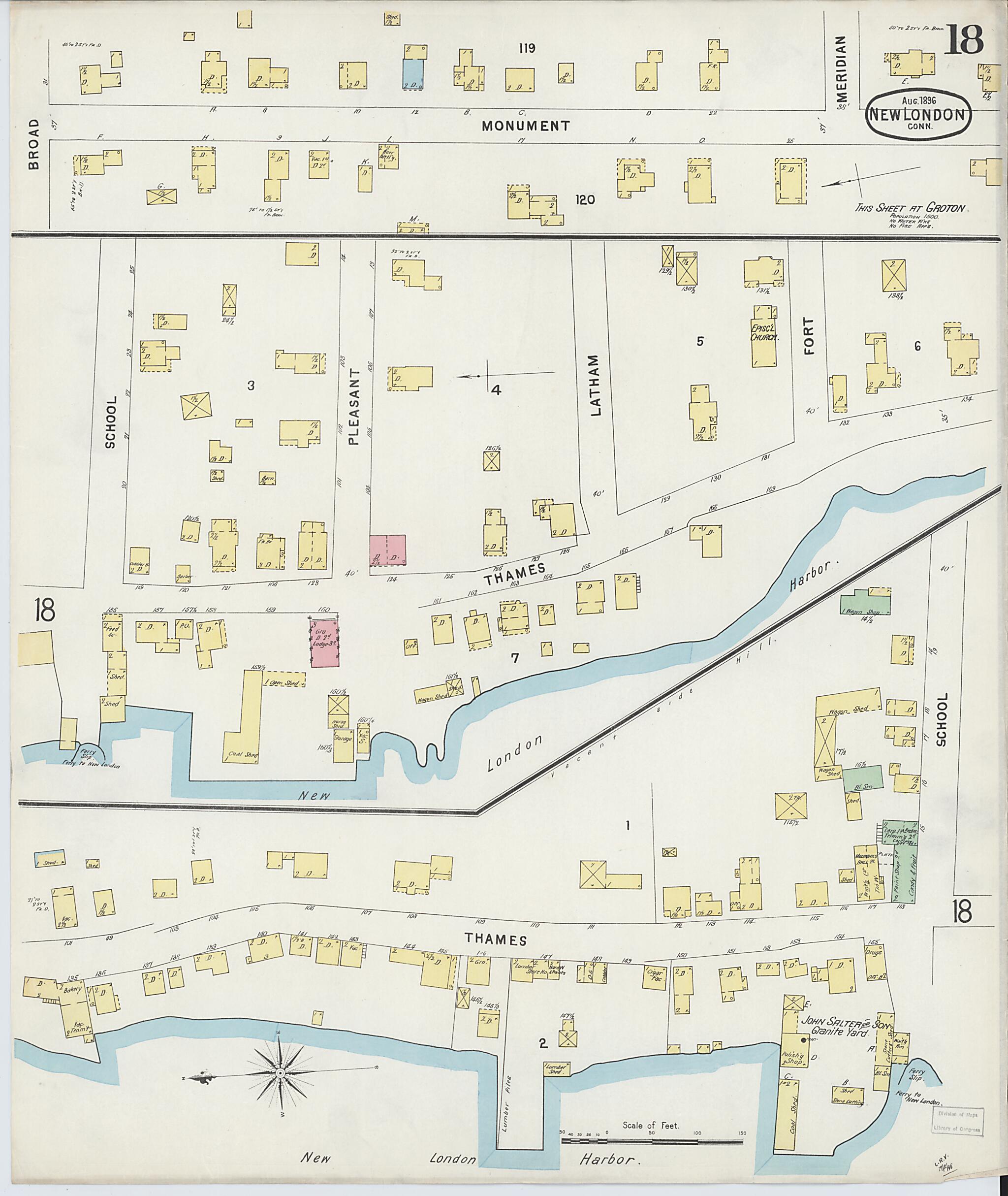 This old map of New London, New London County, Connecticut was created by Sanborn Map Company in 1896