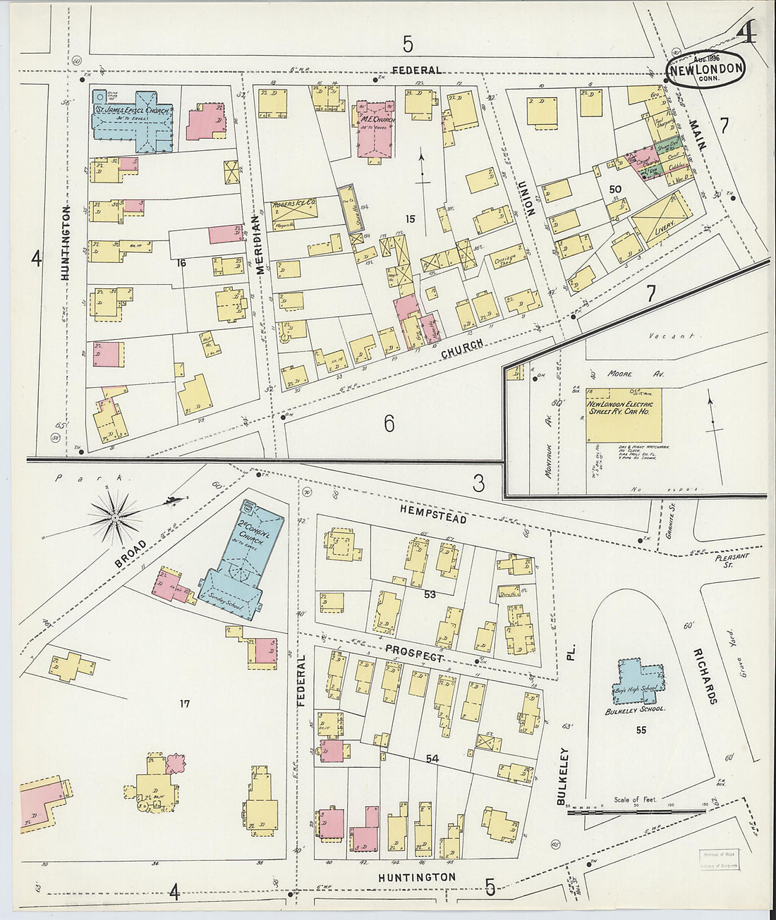 This old map of New London, New London County, Connecticut was created by Sanborn Map Company in 1896
