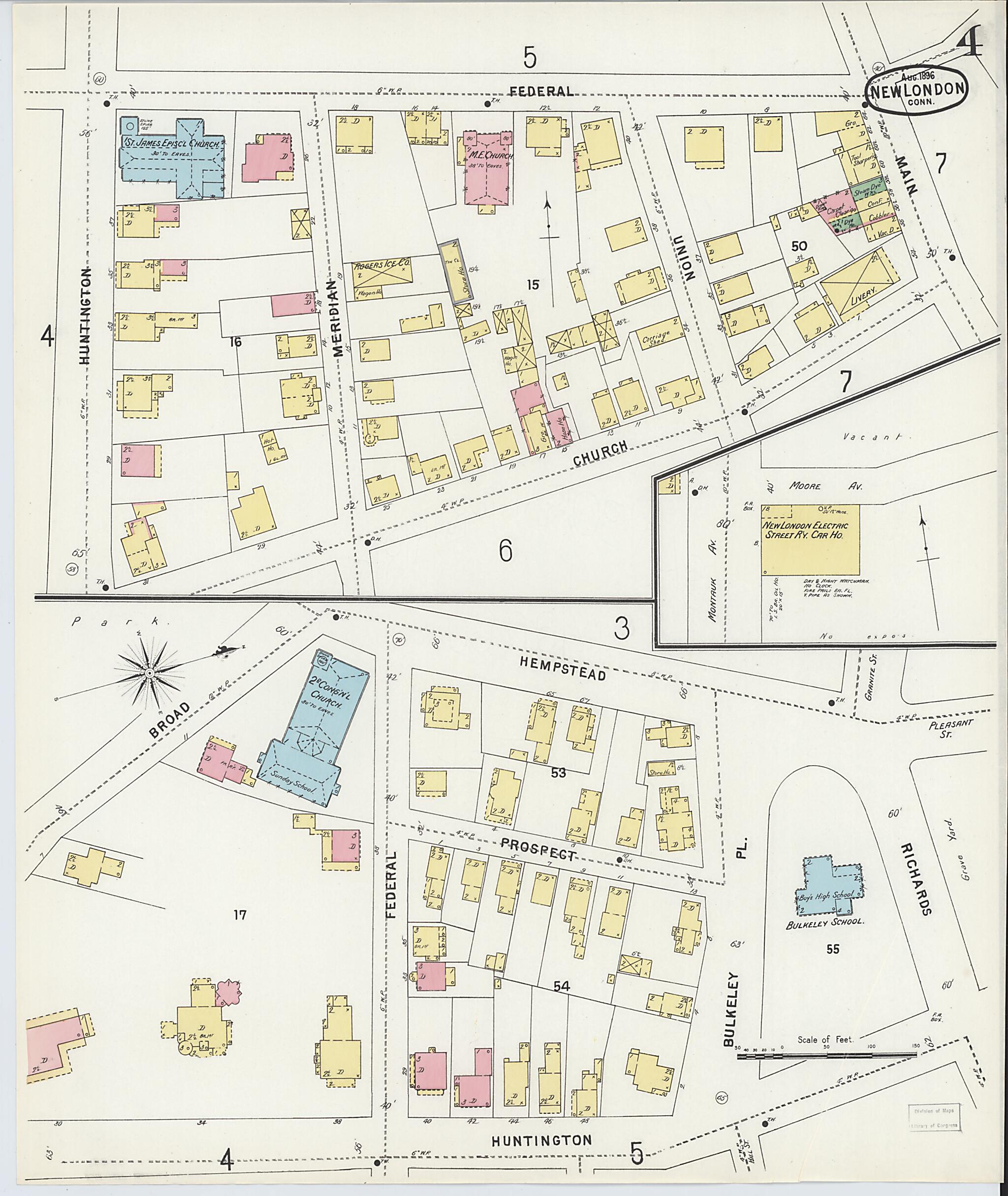 This old map of New London, New London County, Connecticut was created by Sanborn Map Company in 1896