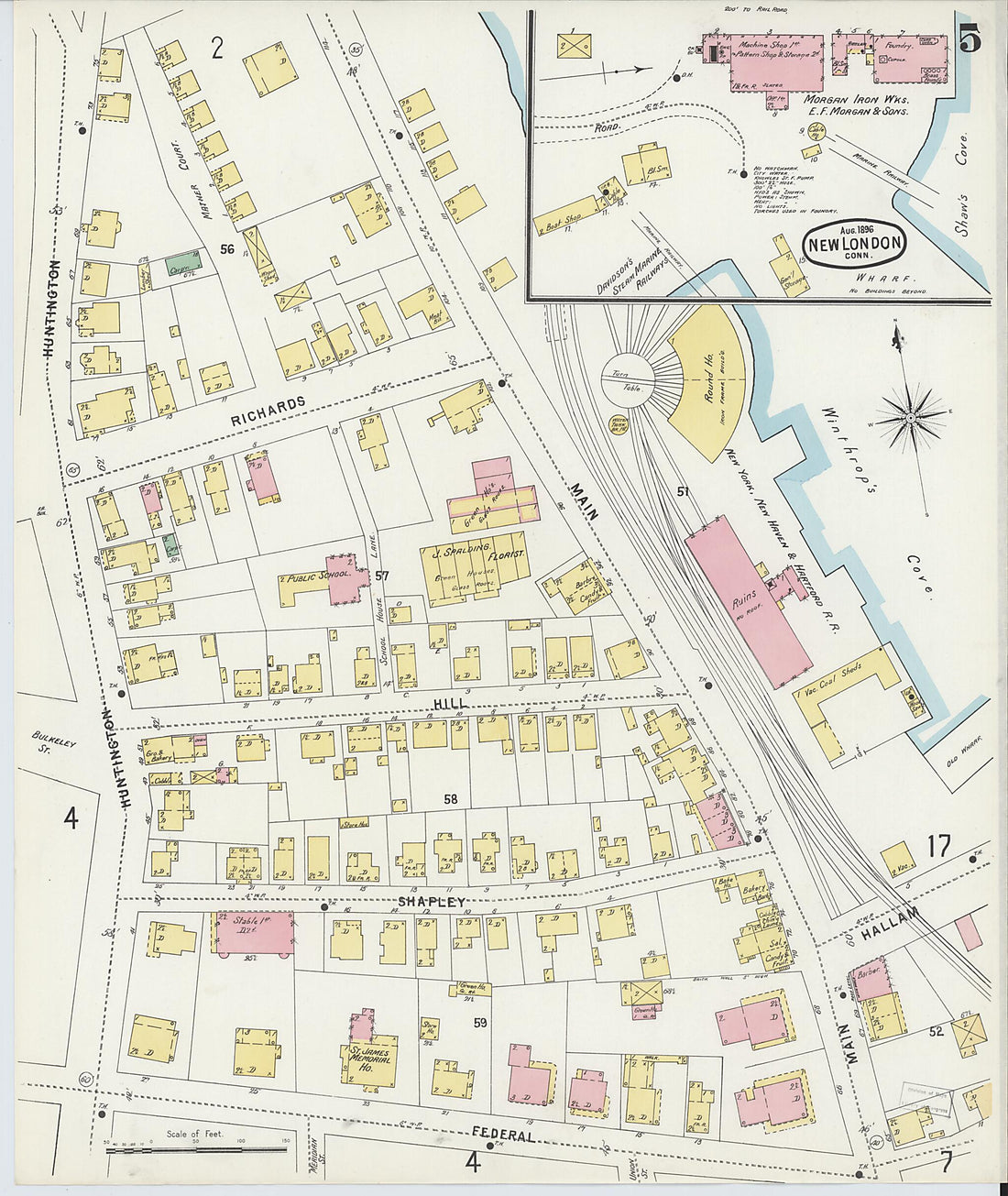 This old map of New London, New London County, Connecticut was created by Sanborn Map Company in 1896