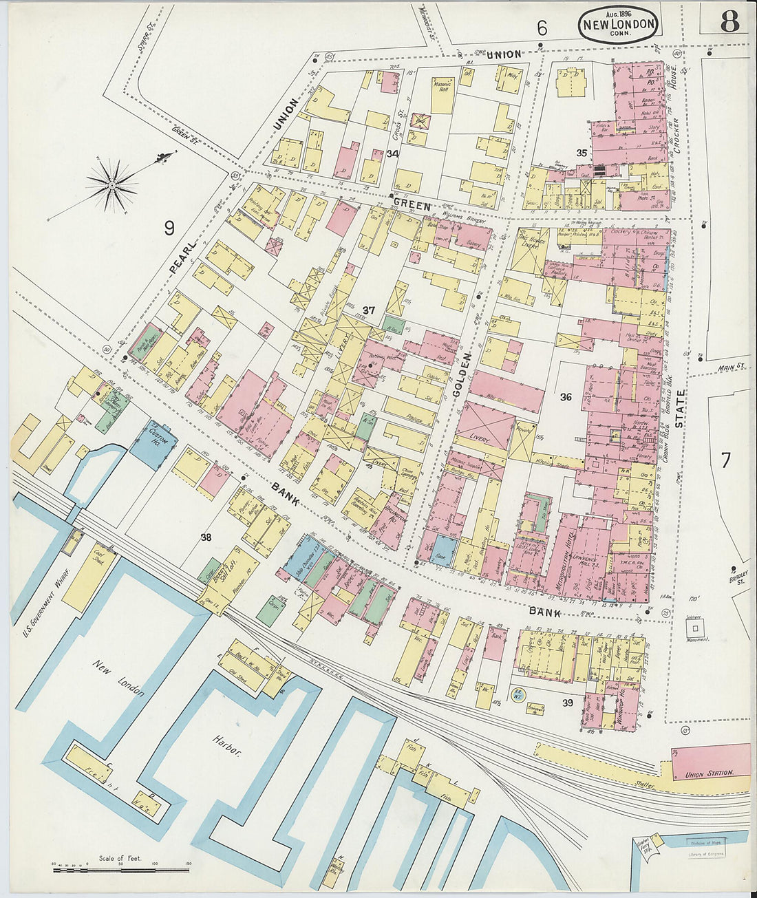This old map of New London, New London County, Connecticut was created by Sanborn Map Company in 1896
