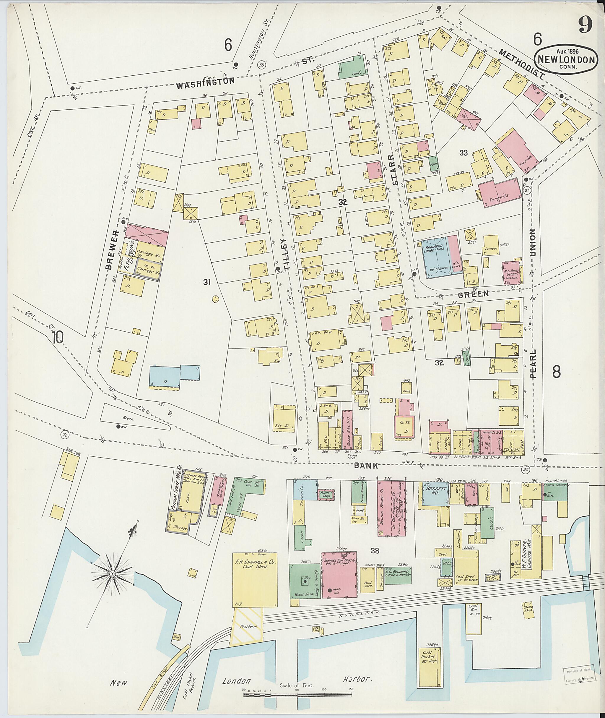 This old map of New London, New London County, Connecticut was created by Sanborn Map Company in 1896