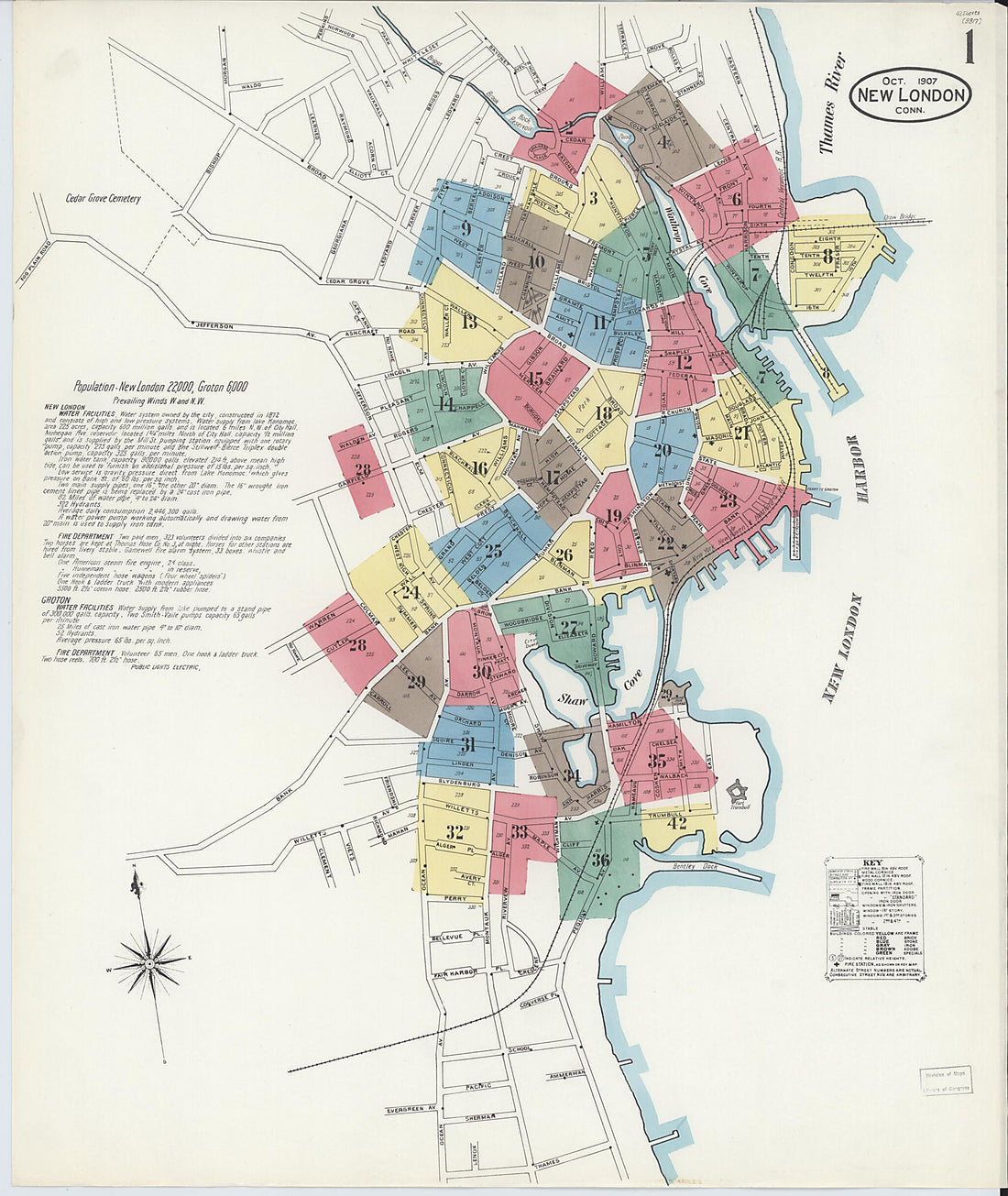 This old map of New London, New London County, Connecticut was created by Sanborn Map Company in 1907