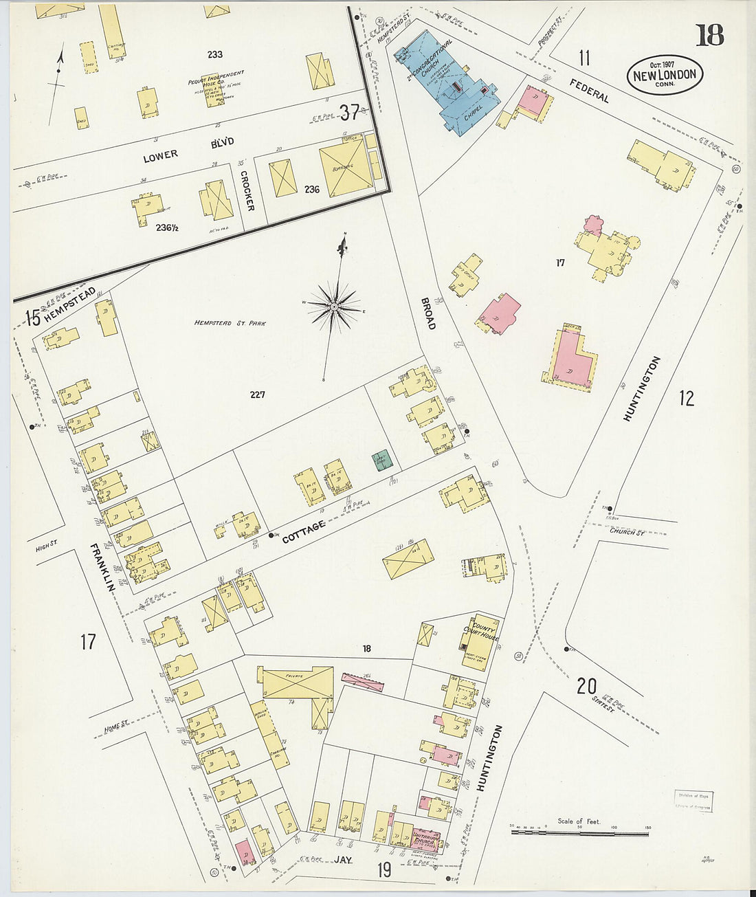 This old map of New London, New London County, Connecticut was created by Sanborn Map Company in 1907