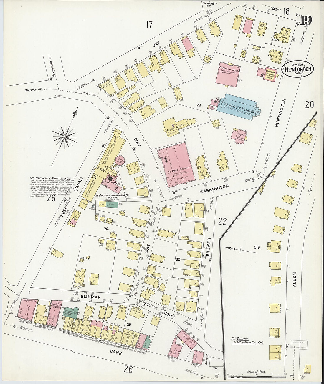 This old map of New London, New London County, Connecticut was created by Sanborn Map Company in 1907