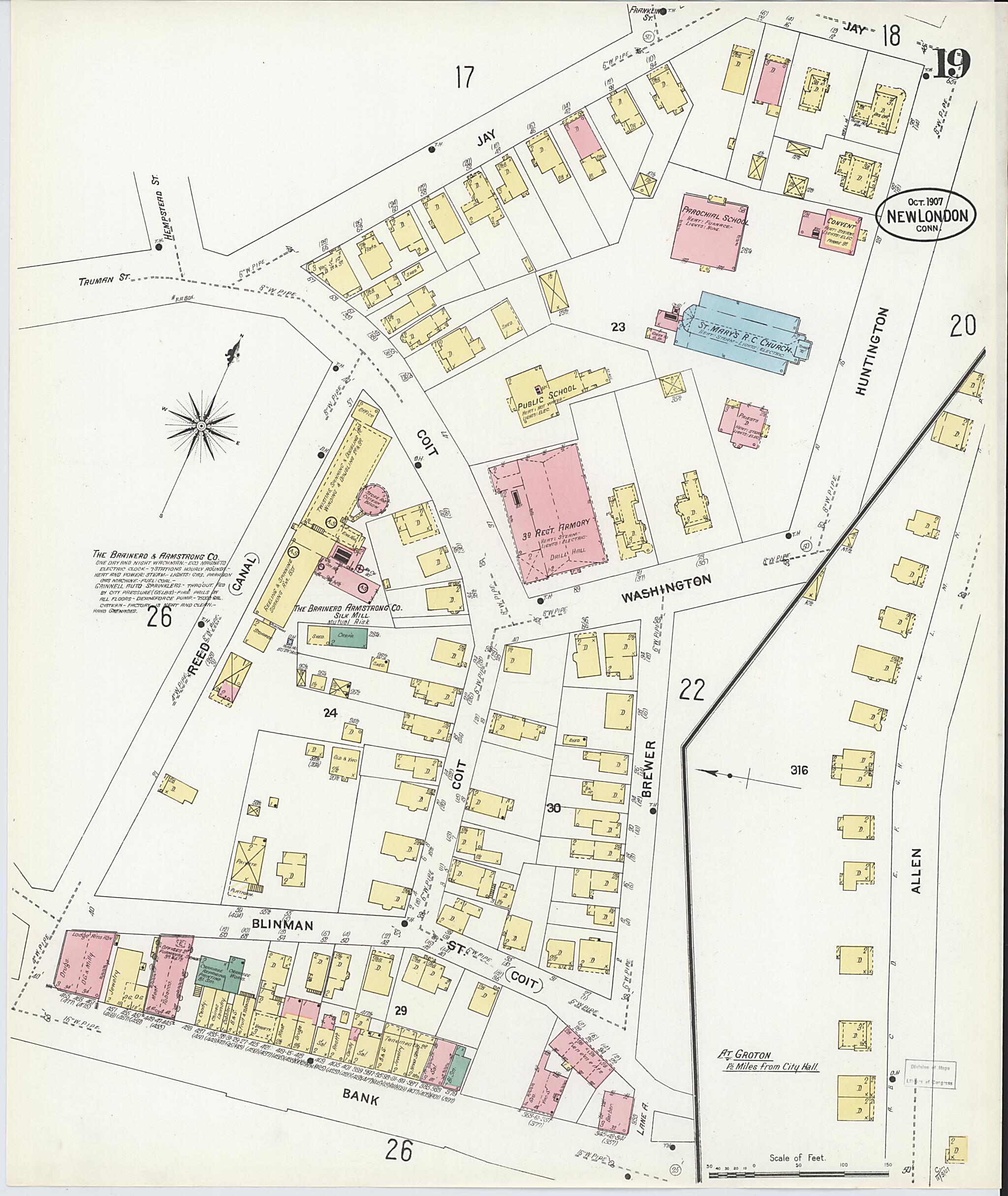 This old map of New London, New London County, Connecticut was created by Sanborn Map Company in 1907