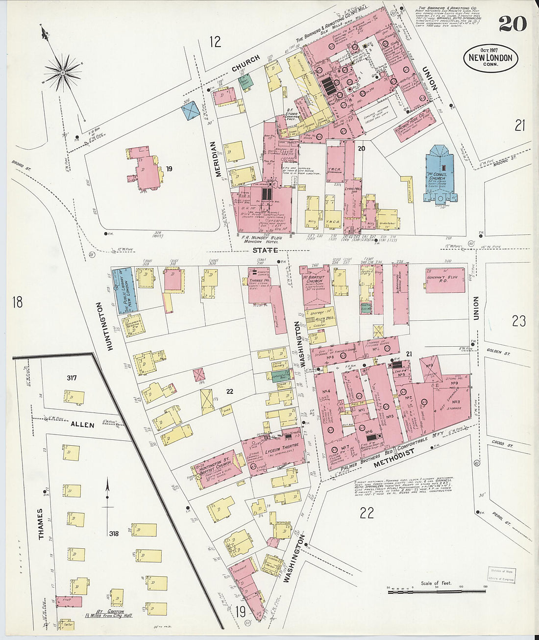 This old map of New London, New London County, Connecticut was created by Sanborn Map Company in 1907