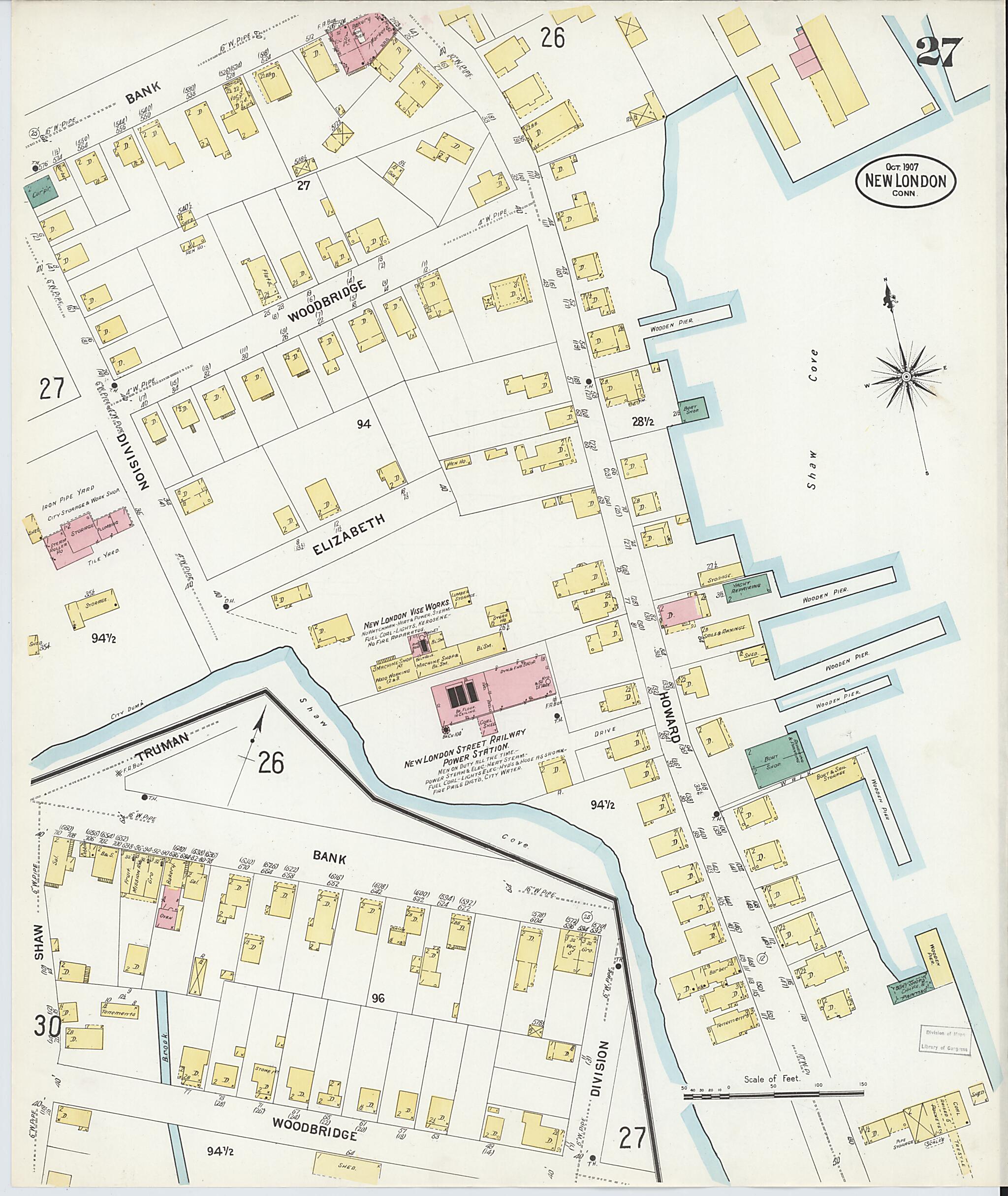 This old map of New London, New London County, Connecticut was created by Sanborn Map Company in 1907