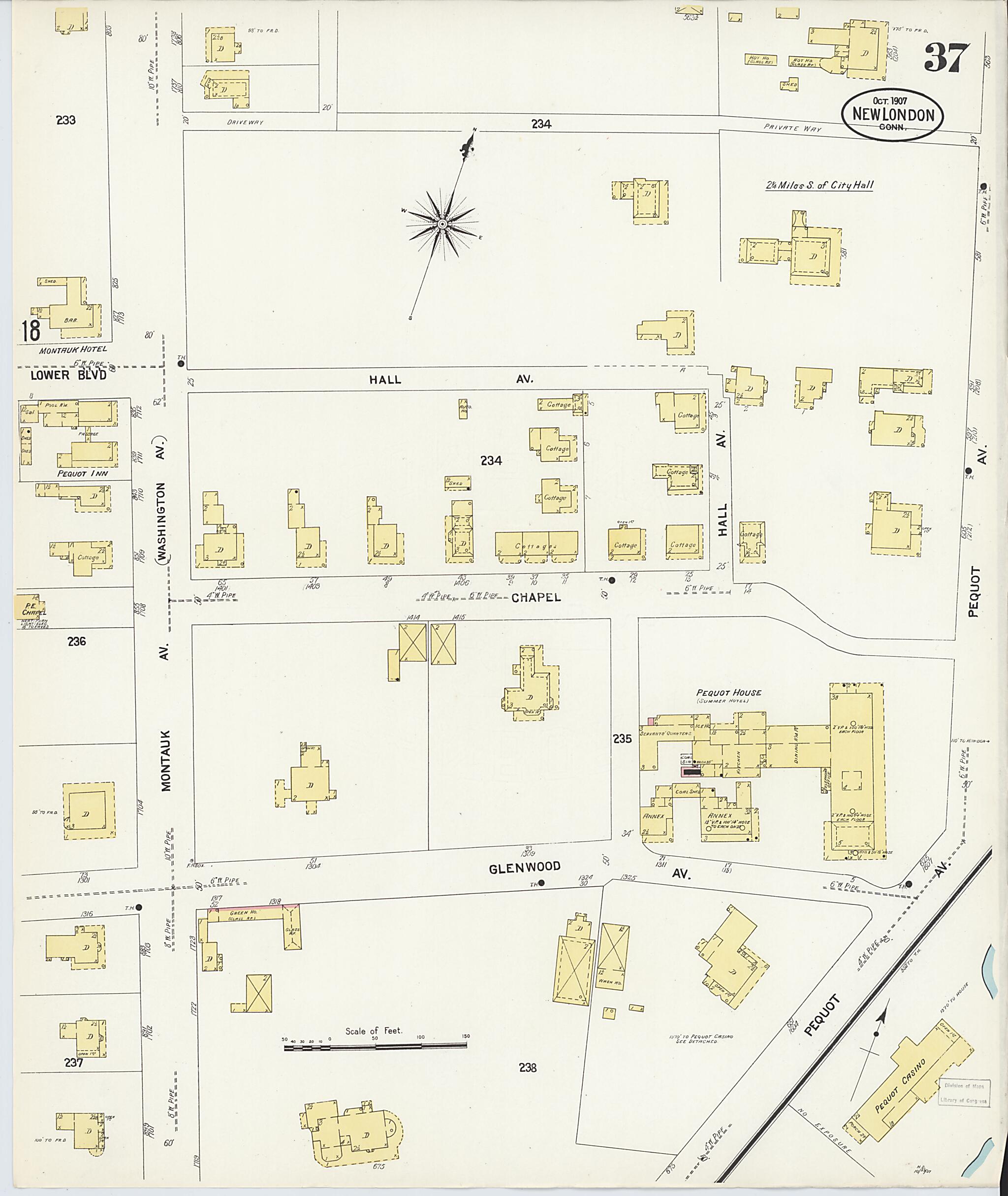 This old map of New London, New London County, Connecticut was created by Sanborn Map Company in 1907