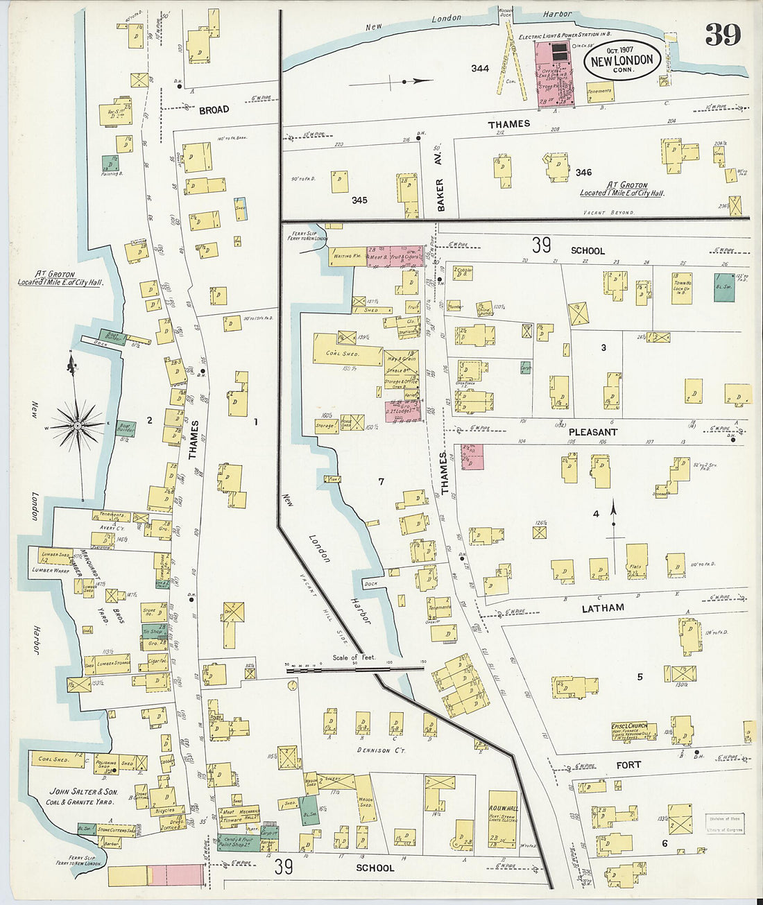 This old map of New London, New London County, Connecticut was created by Sanborn Map Company in 1907