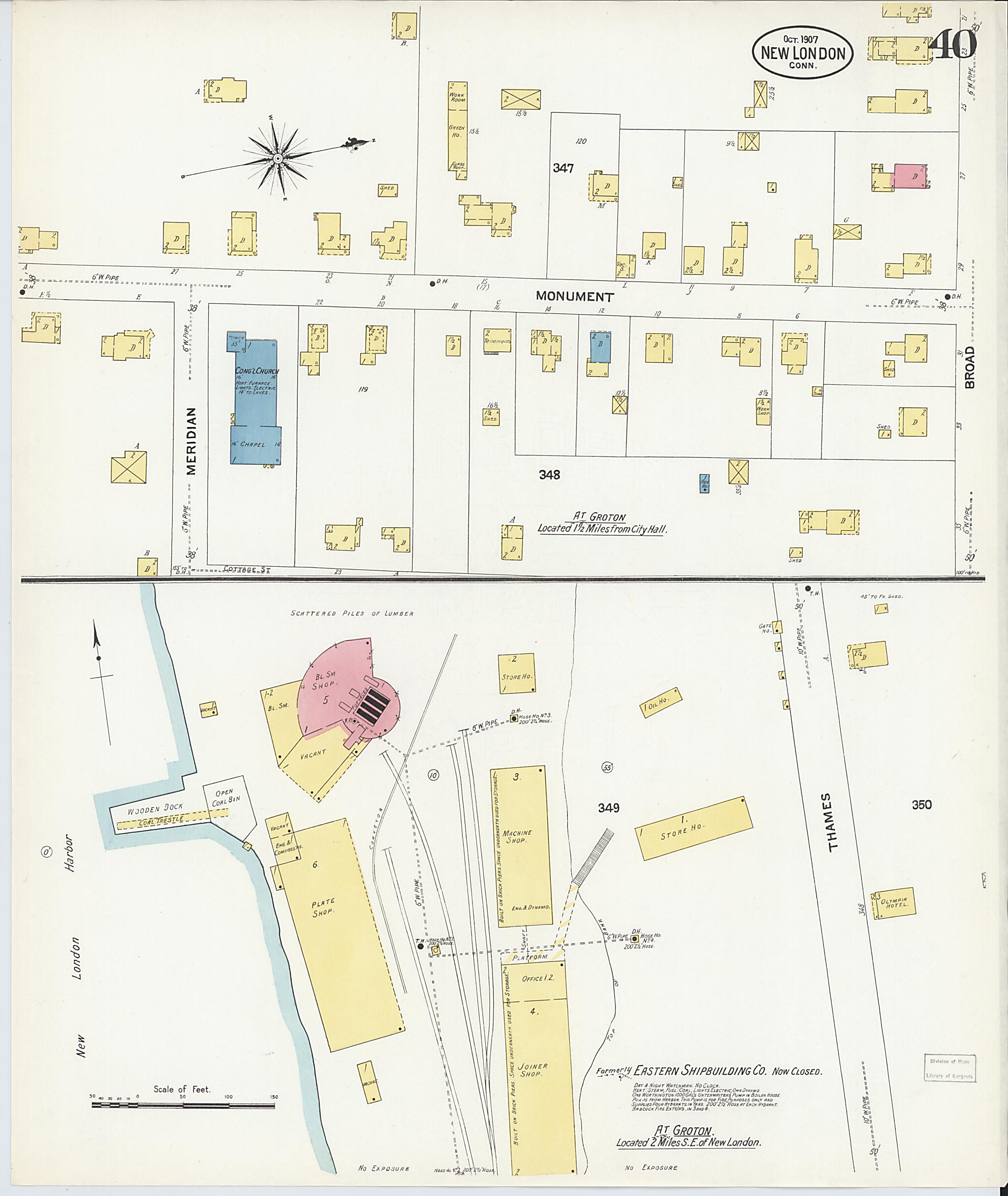 This old map of New London, New London County, Connecticut was created by Sanborn Map Company in 1907