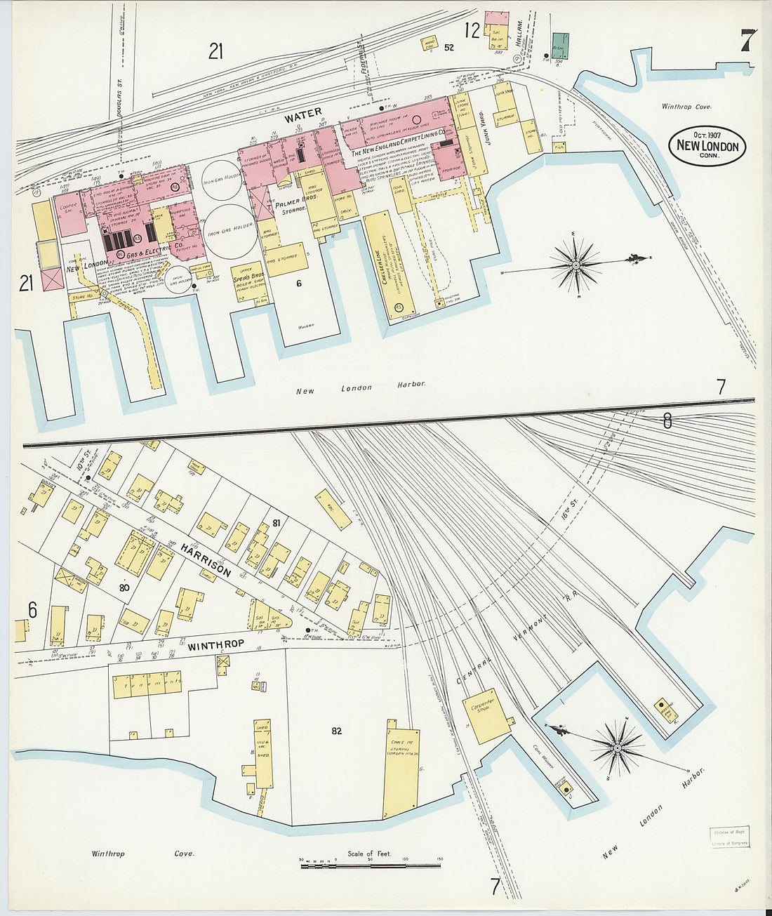 This old map of New London, New London County, Connecticut was created by Sanborn Map Company in 1907