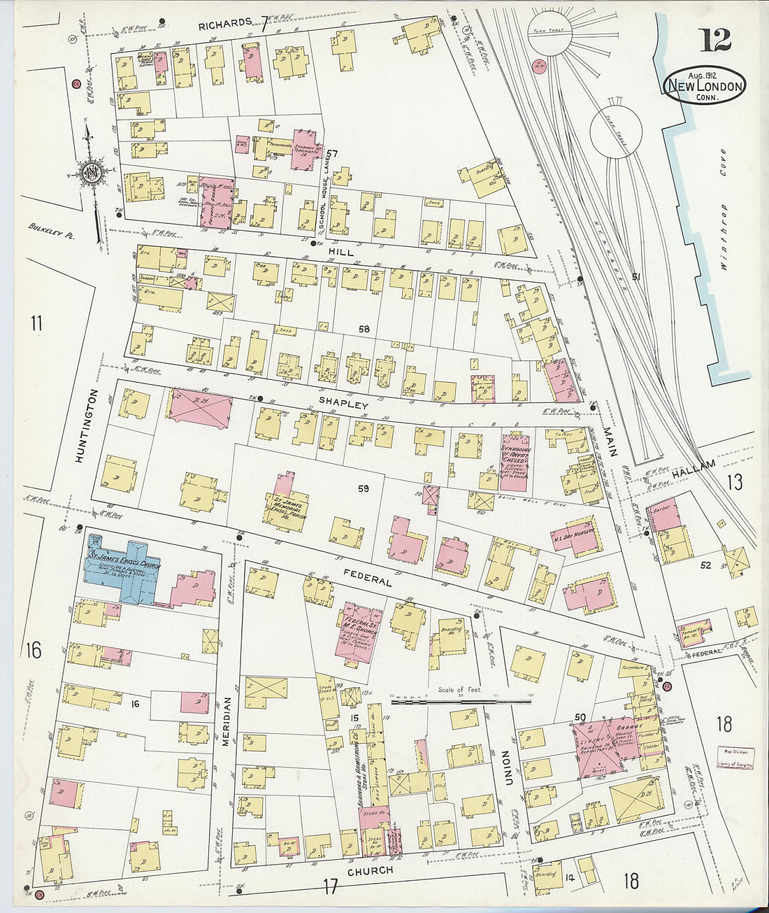 This old map of New London, New London County, Connecticut was created by Sanborn Map Company in 1912