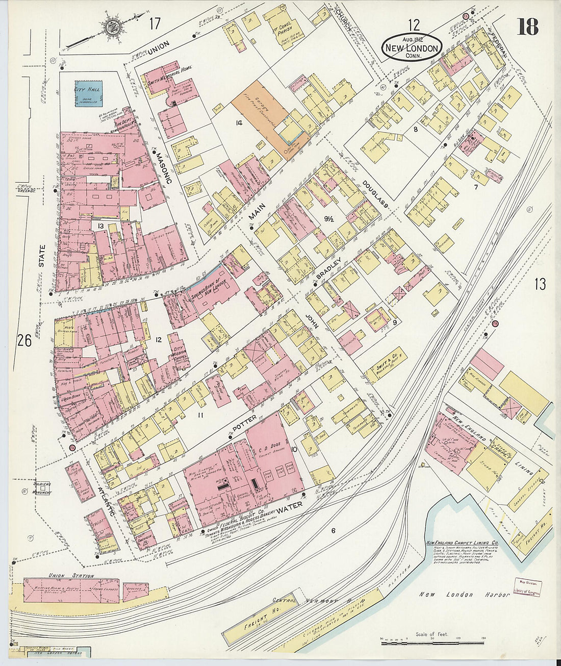 This old map of New London, New London County, Connecticut was created by Sanborn Map Company in 1912