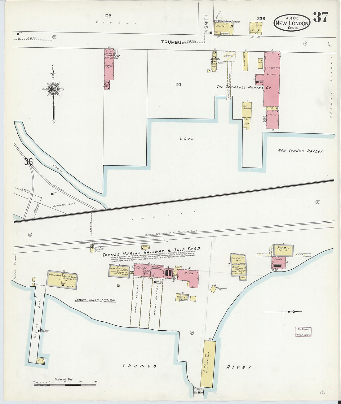 This old map of New London, New London County, Connecticut was created by Sanborn Map Company in 1912