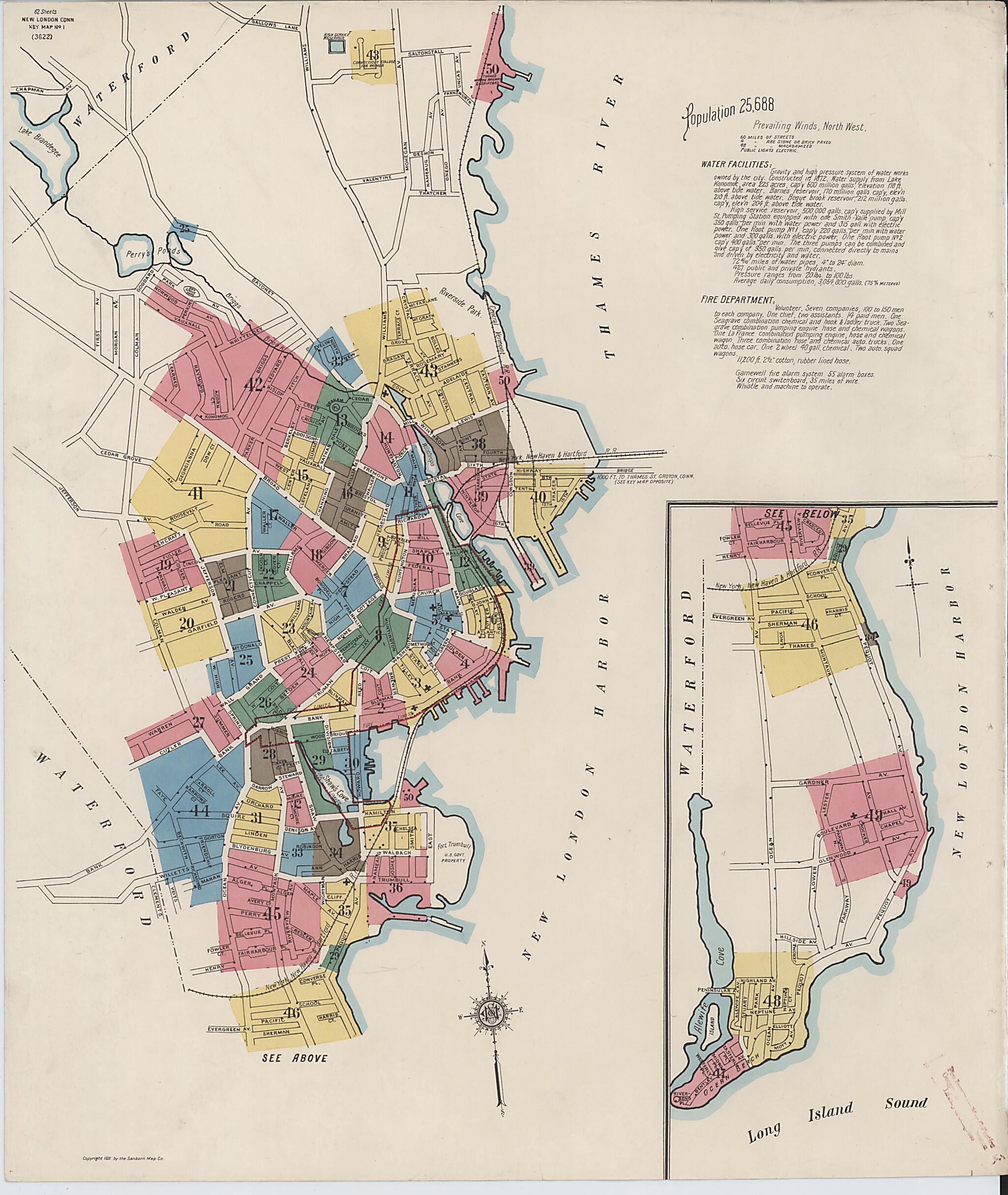 This old map of New London, New London County, Connecticut was created by Sanborn Map Company in 1921