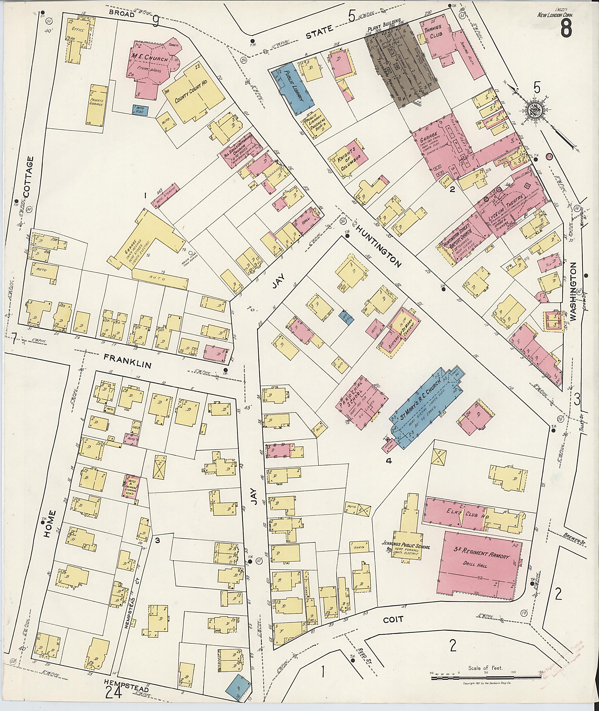 This old map of New London, New London County, Connecticut was created by Sanborn Map Company in 1921