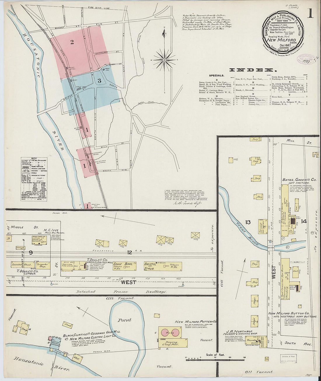 This old map of New Milford, Litchfield County, Connecticut was created by Sanborn Map Company in 1887