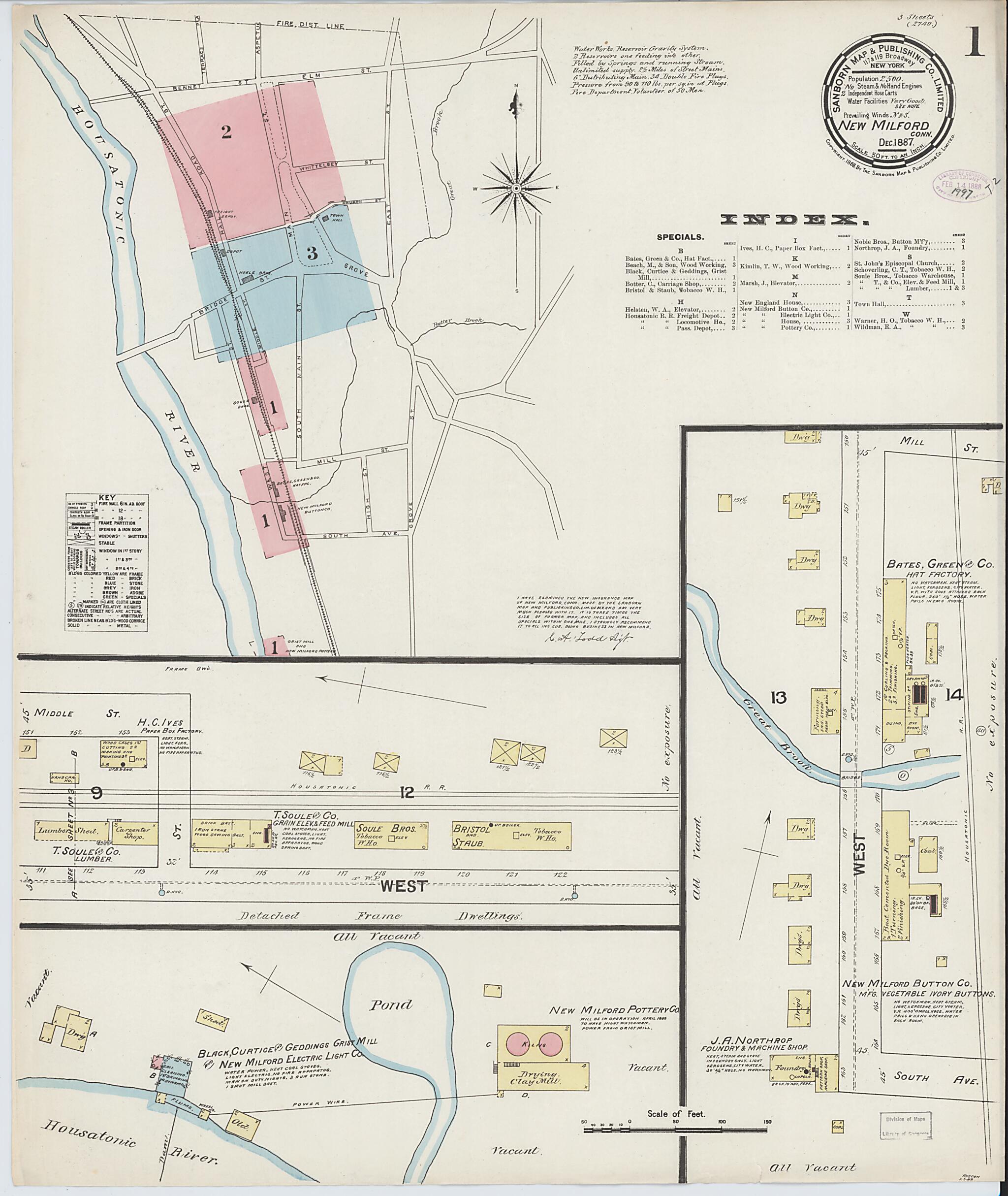 This old map of New Milford, Litchfield County, Connecticut was created by Sanborn Map Company in 1887